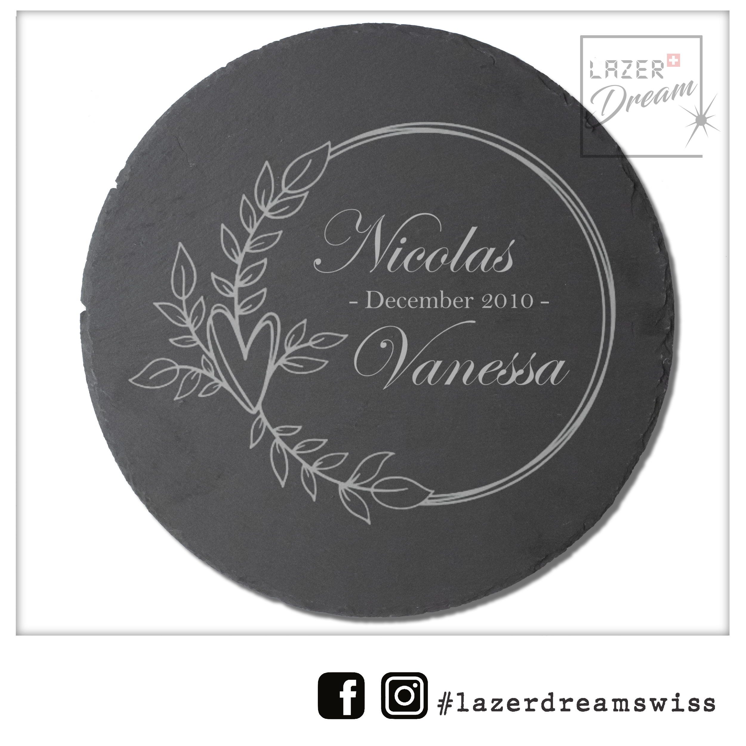 28cmØ Slate board - Customizable / Planche apéro en ardoise personnalisable