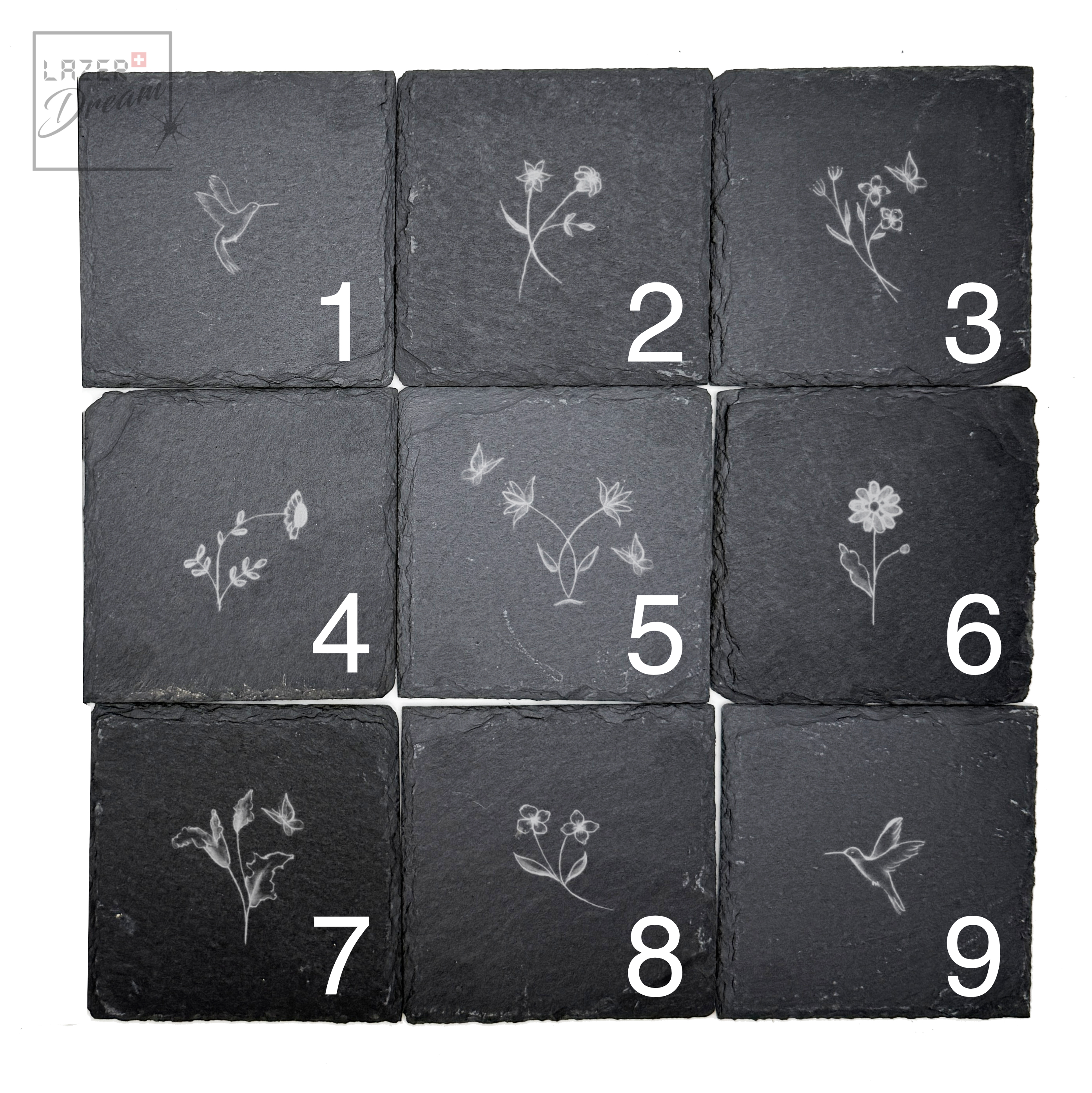 Slate coasters with motifs for nature lovers  / Dessous de verre en ardoise avec motifs pour les amoureux de la nature