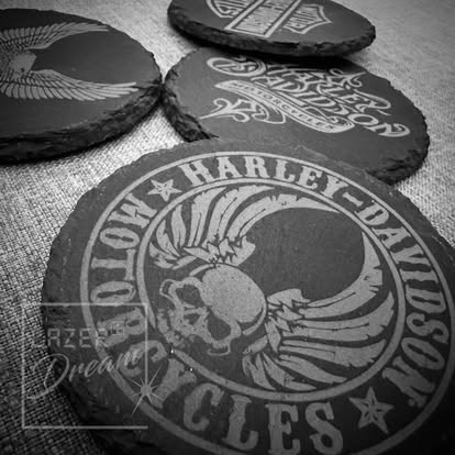 10cm Ø Slate coaster with your logo or your own motif / Dessous de verre en ardoise avec votre logo ou motif