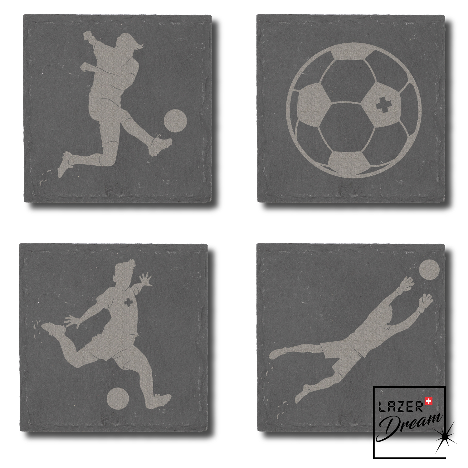 Slate coasters with Swiss sports motifs  / Dessous de verre en ardoise avec motifs sports Suisse