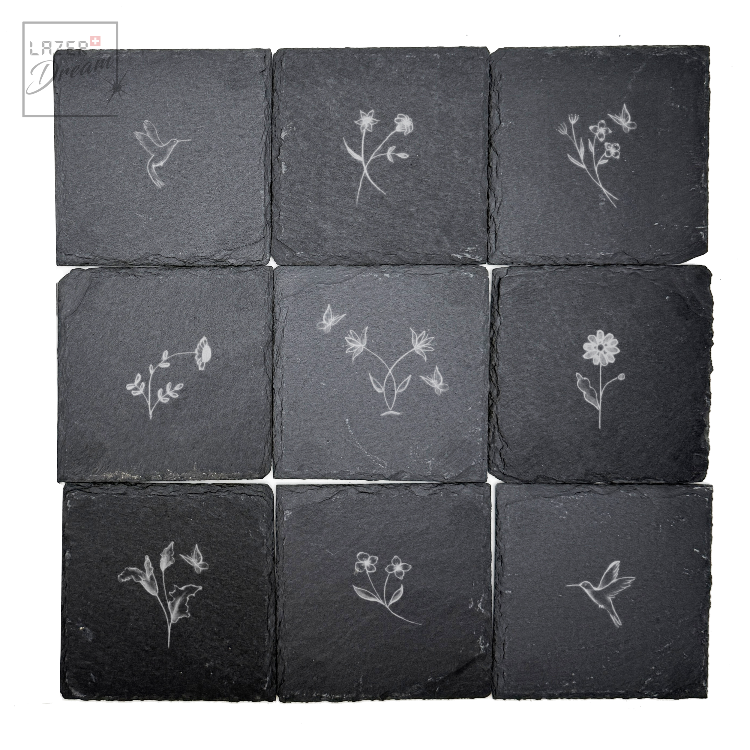 Slate coasters with motifs for nature lovers / Dessous de verre en ardoise avec motifs pour les amoureux de la nature