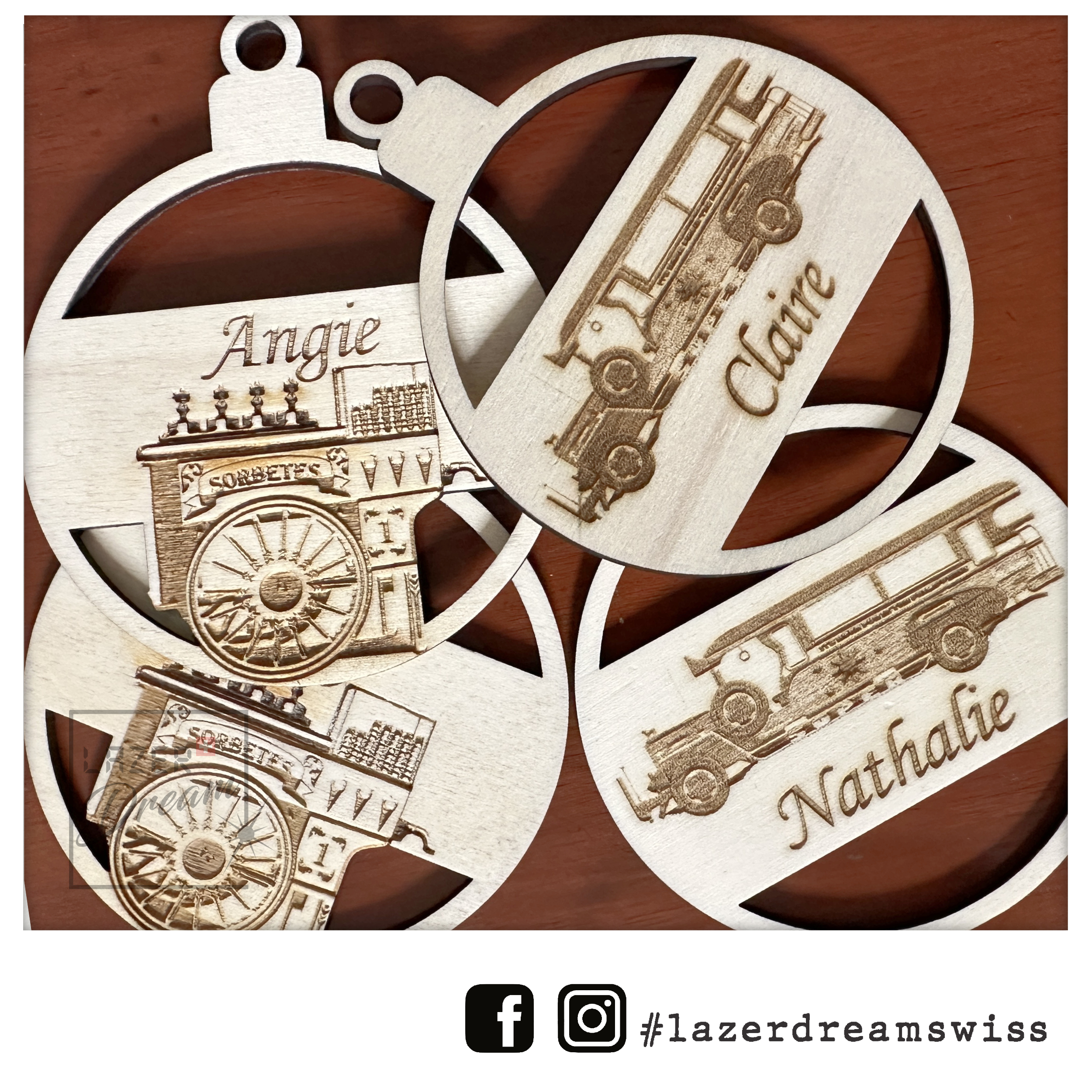 9x11.25x0.3cm Wooden holiday ornament - Customizable / Décoration de Noël en bois personnaliable