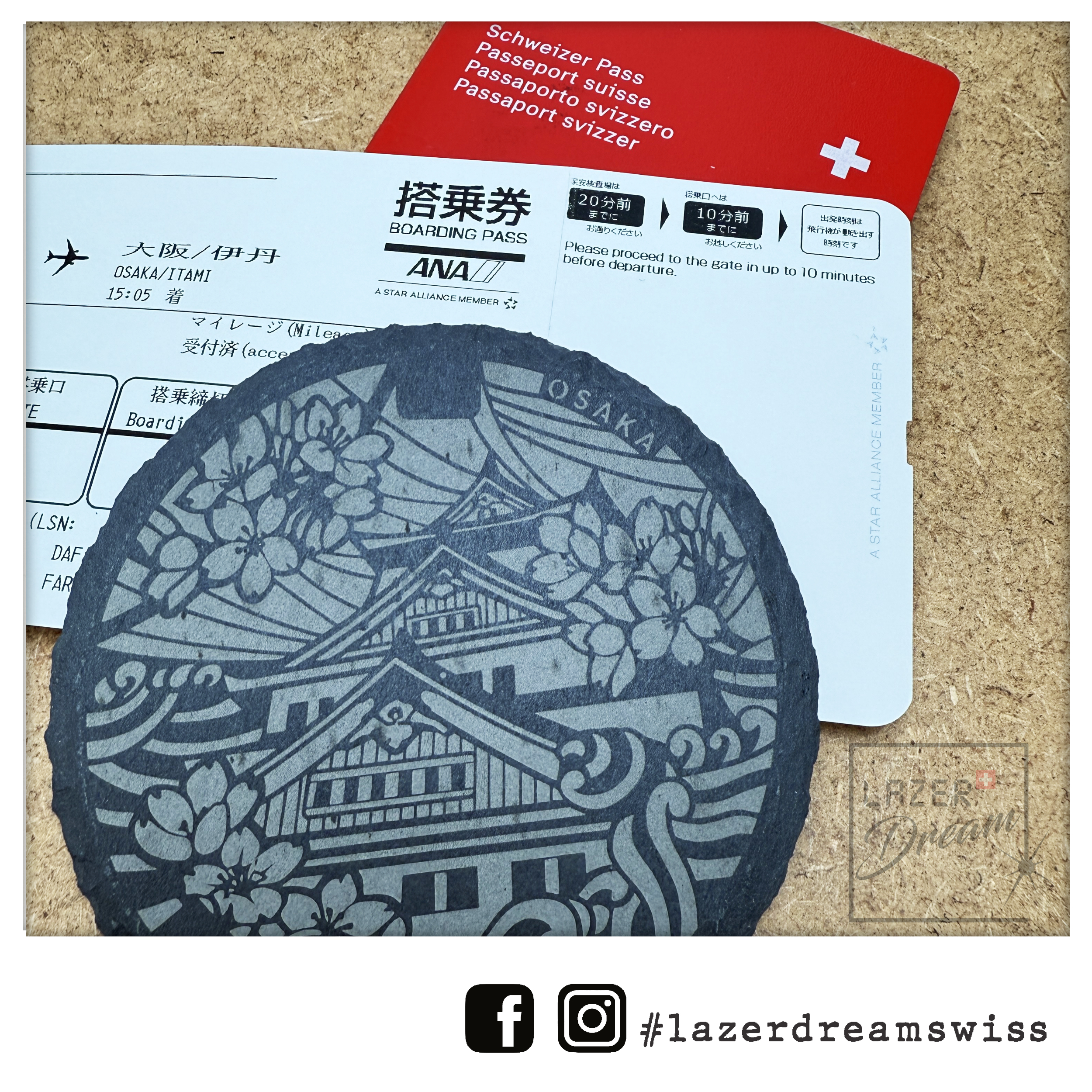 10cm Ø Slate coaster with your logo or your own motif / Dessous de verre en ardoise avec votre logo ou motif