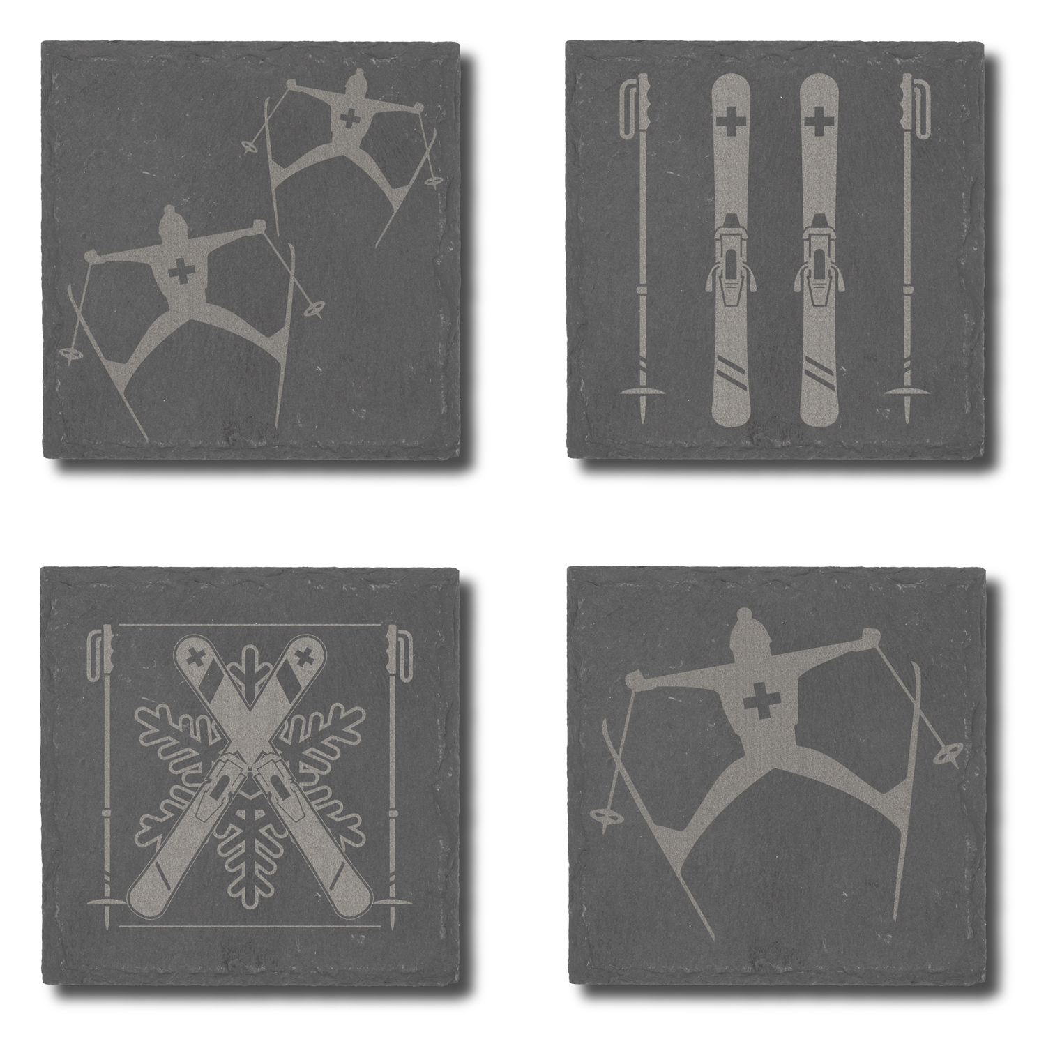 Slate coasters with Swiss sports motifs  / Dessous de verre en ardoise avec motifs sports Suisse