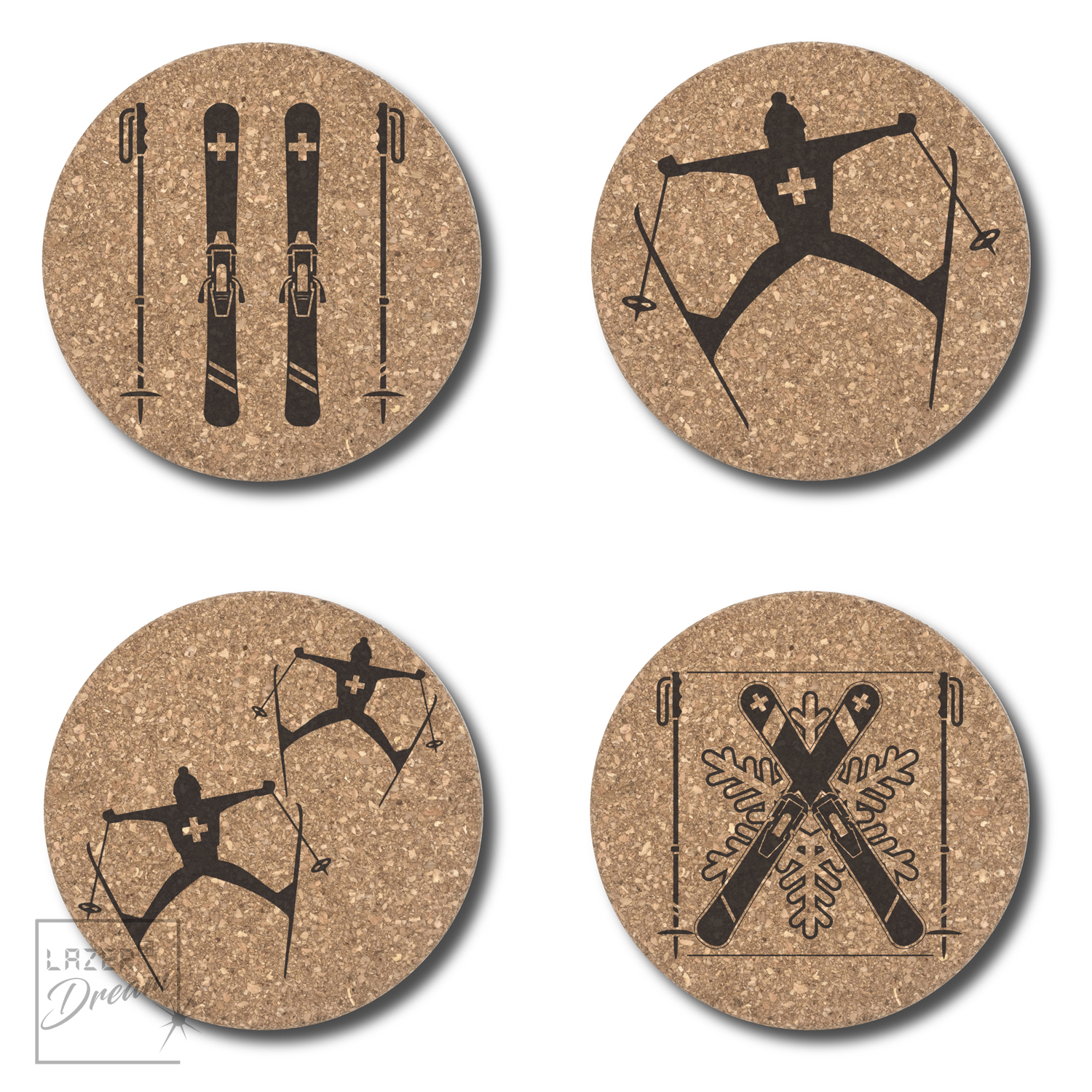 Cork coasters with Sports motifs  / Dessous de verre en liège avec motifs sports