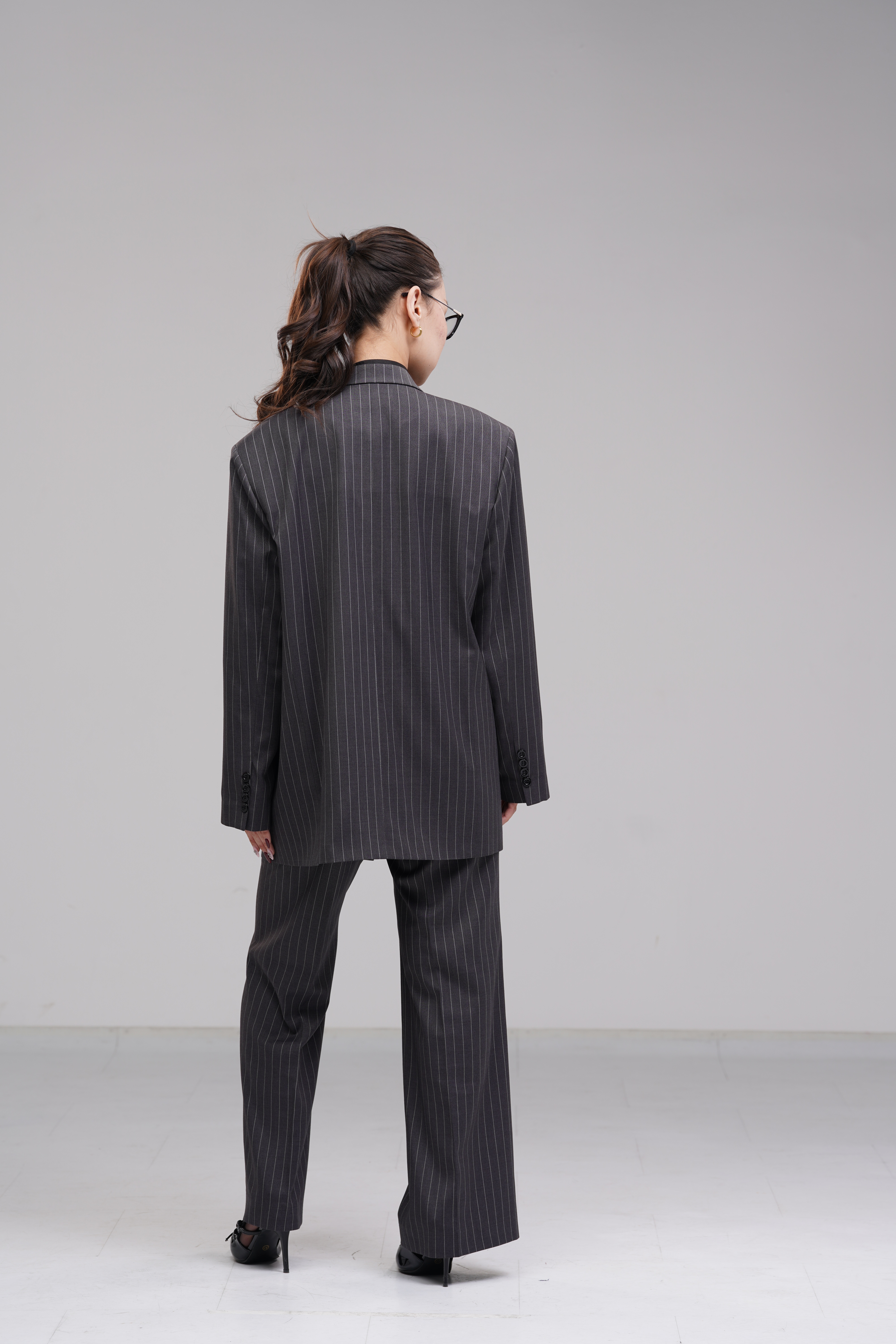 Double-breasted blazer grey wide pinstripe
