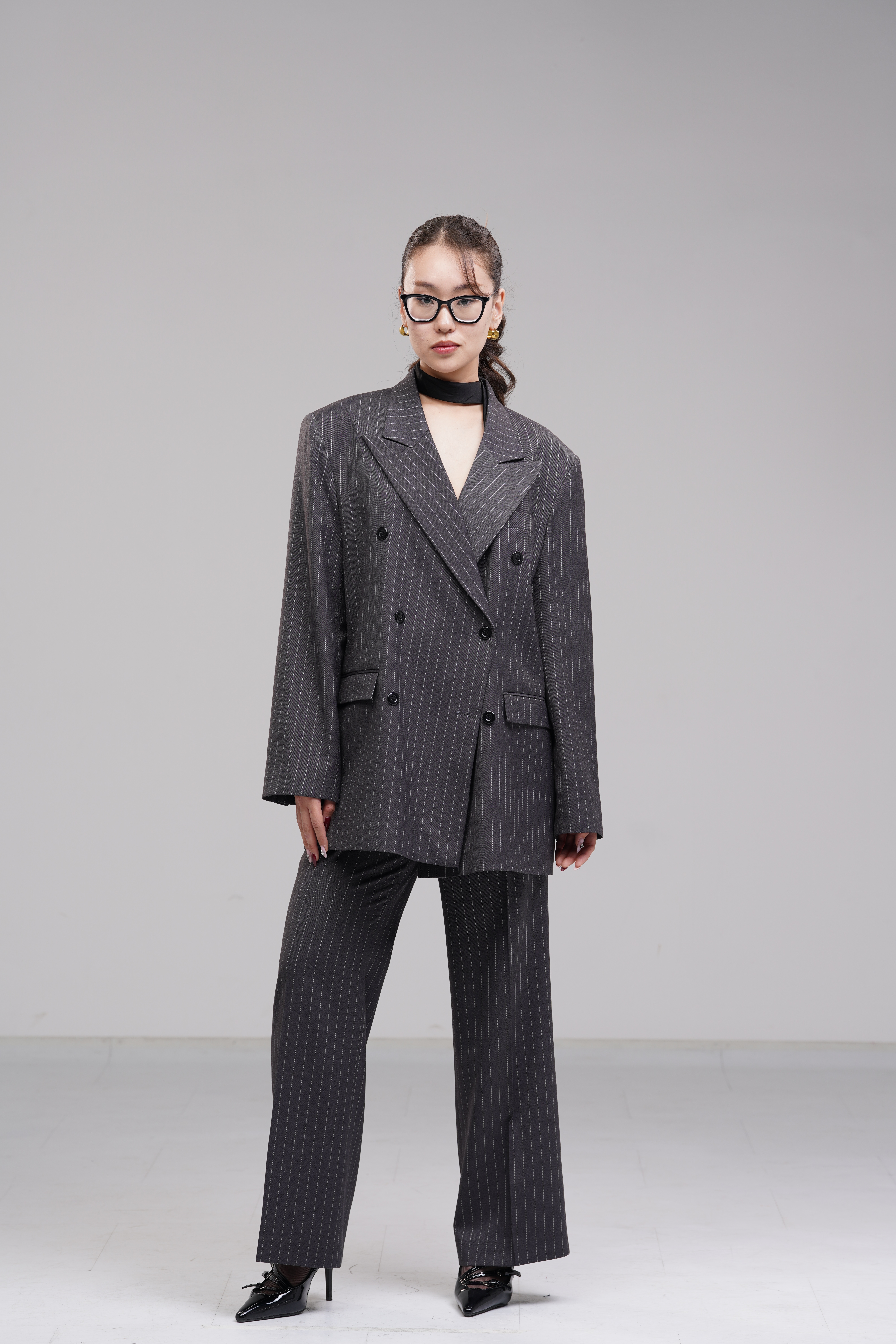 Double-breasted blazer grey wide pinstripe