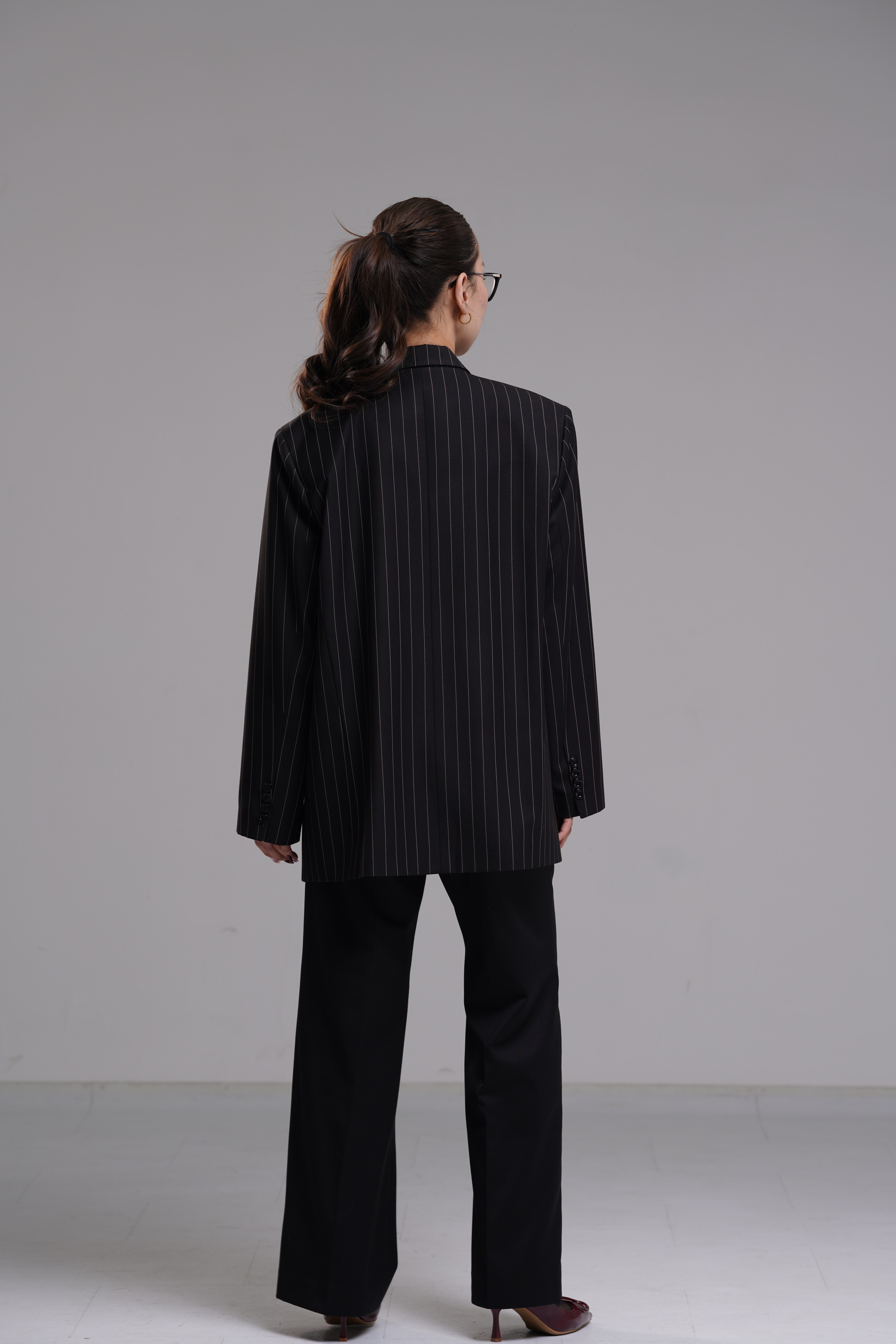Double-breasted wide pinstripe blazer