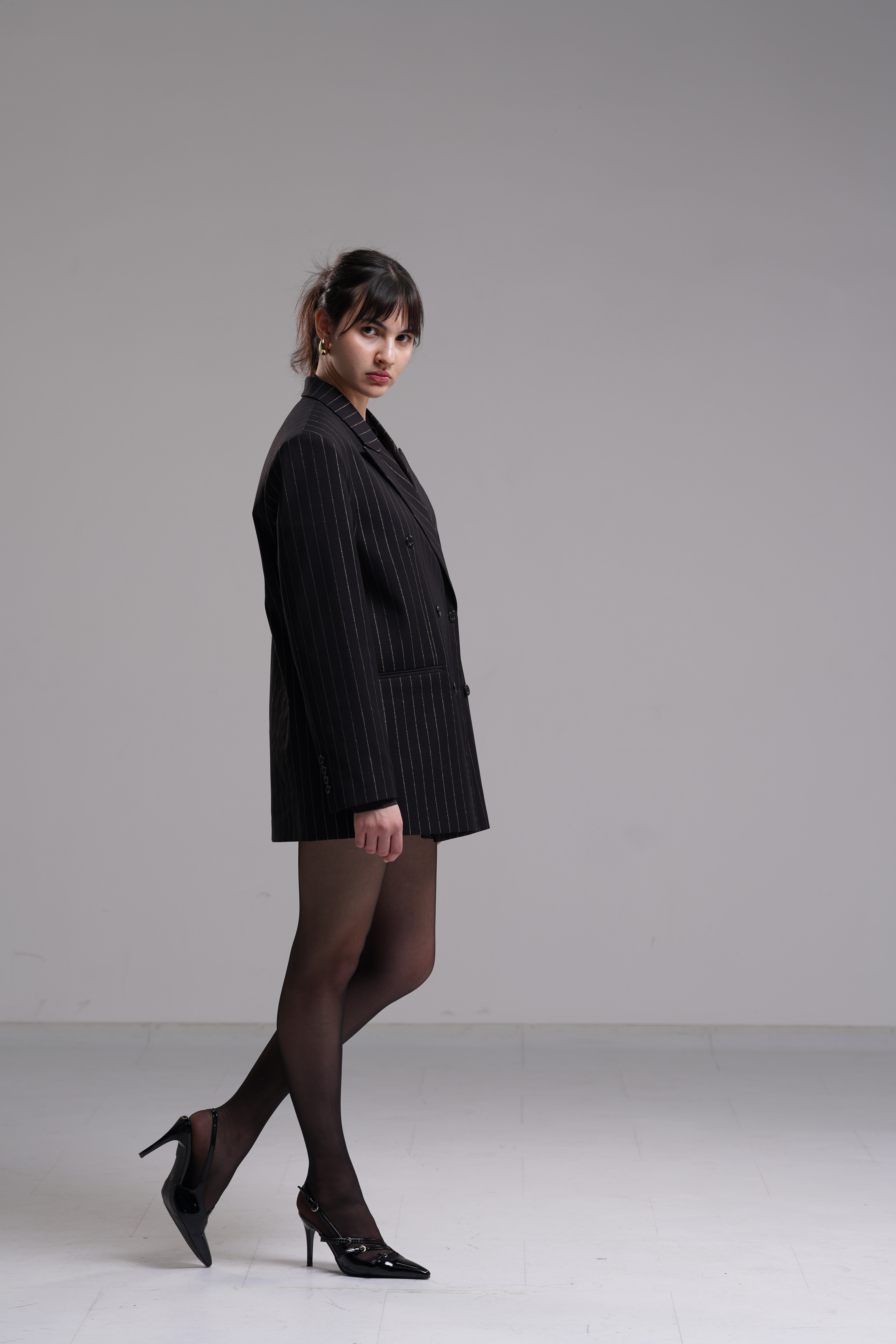 Double-breasted wide pinstripe blazer