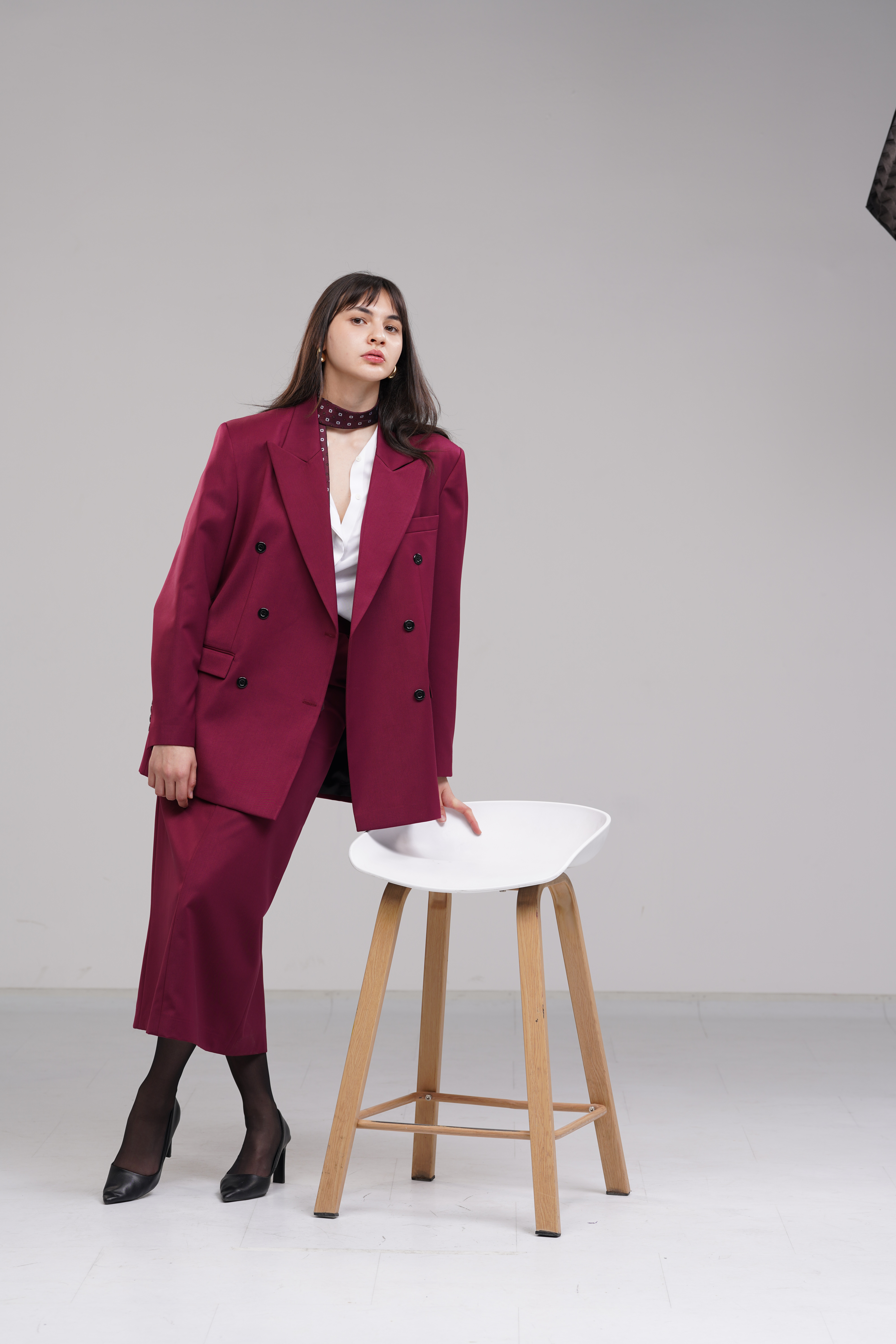 Wine red double-breasted blazer