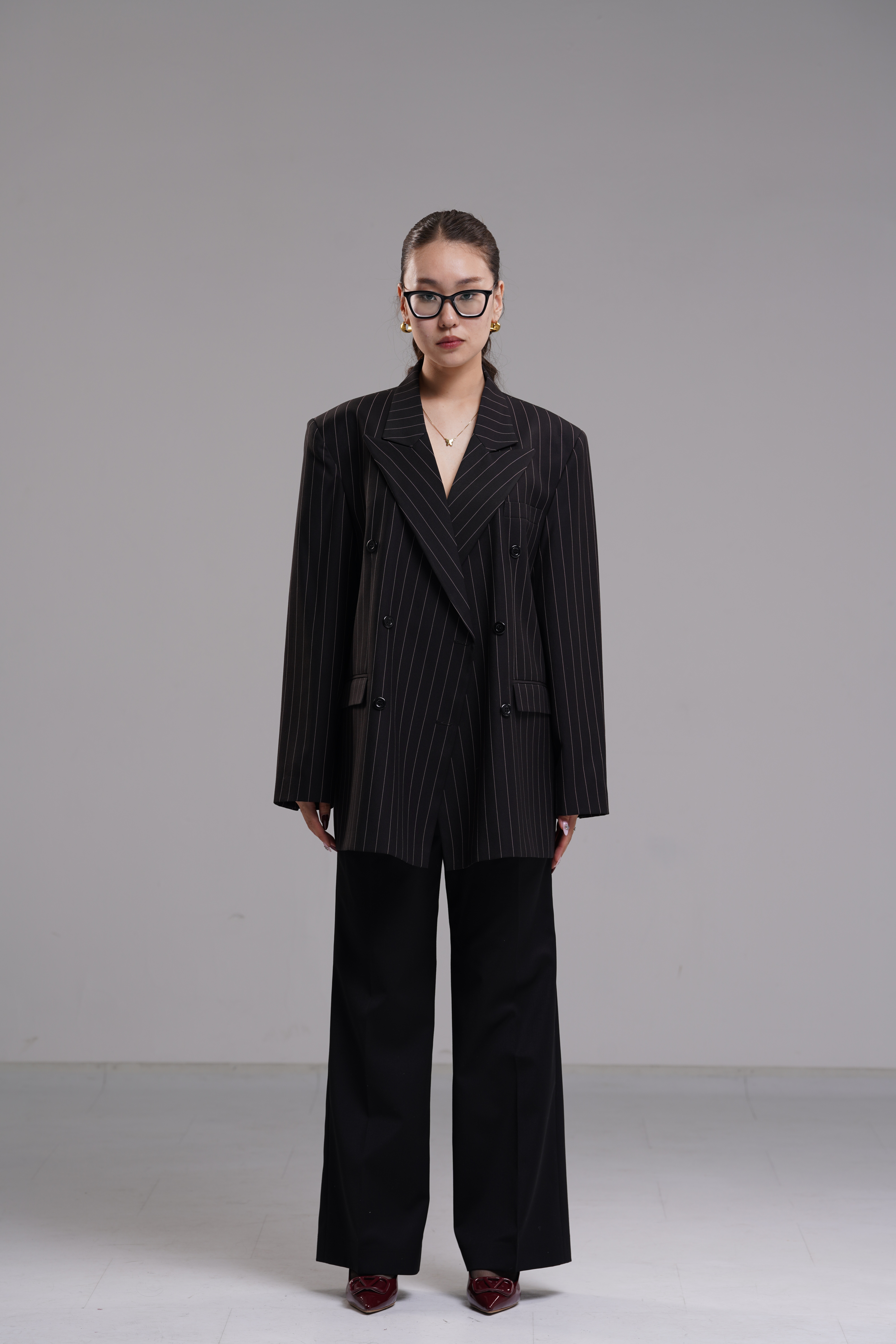 Double-breasted wide pinstripe blazer