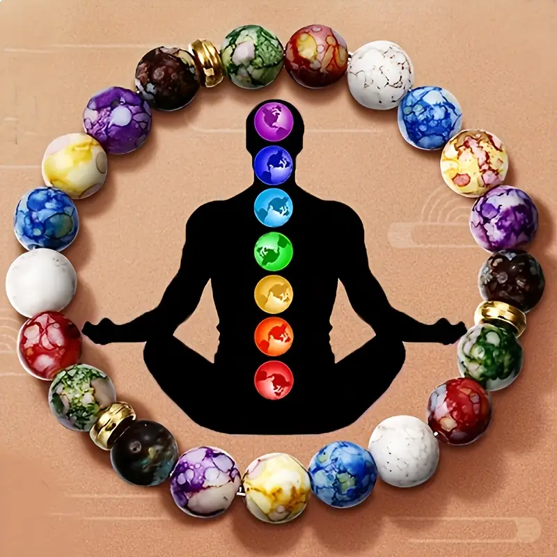 7 Chakra Healing Bracelet with Synthetic Glass Stones 
