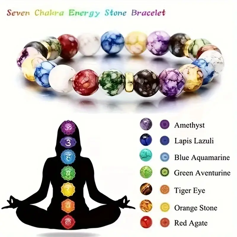 7 Chakra Healing Bracelet with Synthetic Glass Stones 