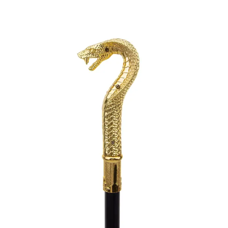 Elegant Golden Alloy Snake-Handle Walking Stick 36.61''