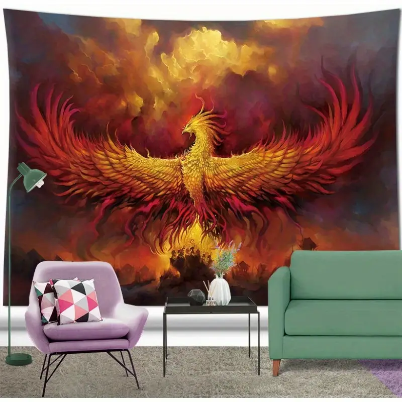 7pcs/set, 39.3*29.5 Inches Cool Fire Phoenix Background Wall Tapestry