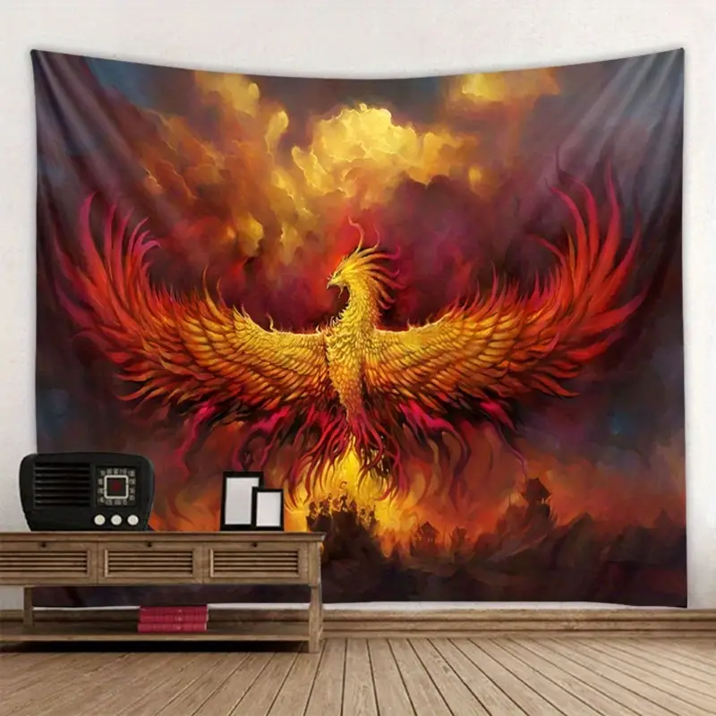 7pcs/set, 39.3*29.5 Inches Cool Fire Phoenix Background Wall Tapestry 