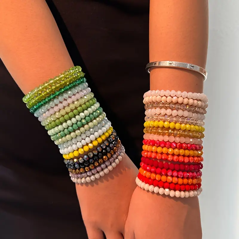Boho-Chic Colorful Faux Crystal Bead Bracelet Set
