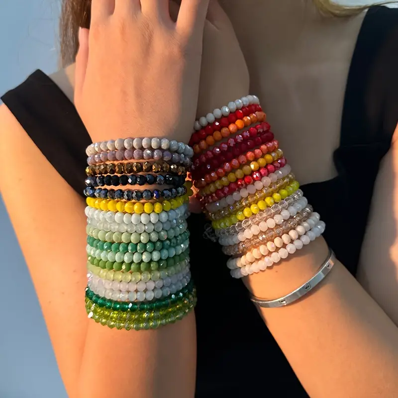 Boho-Chic Colorful Faux Crystal Bead Bracelet Set