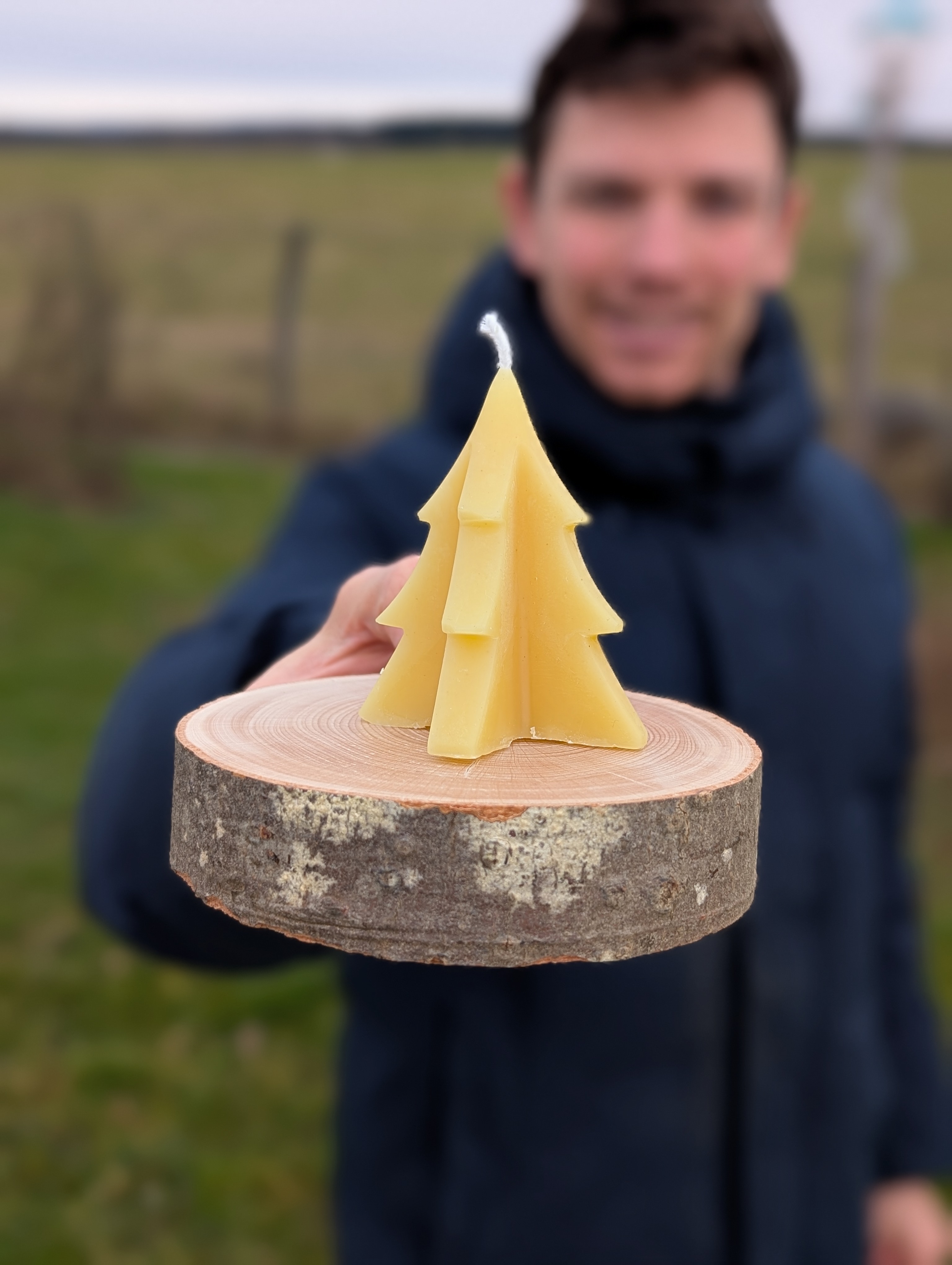 Bougie 100% cire d'abeilles - Sapin de Noël cubique