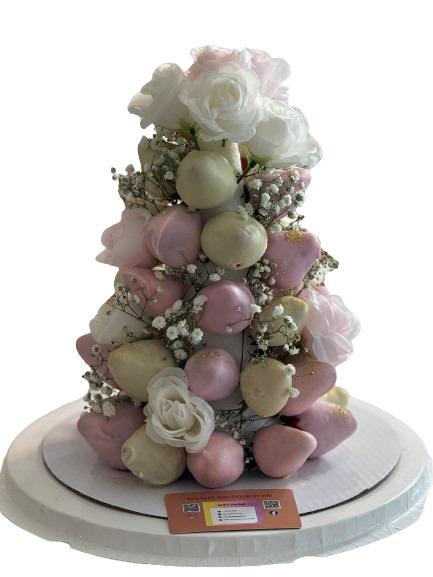 Strawberry Tower With Artificial Roses