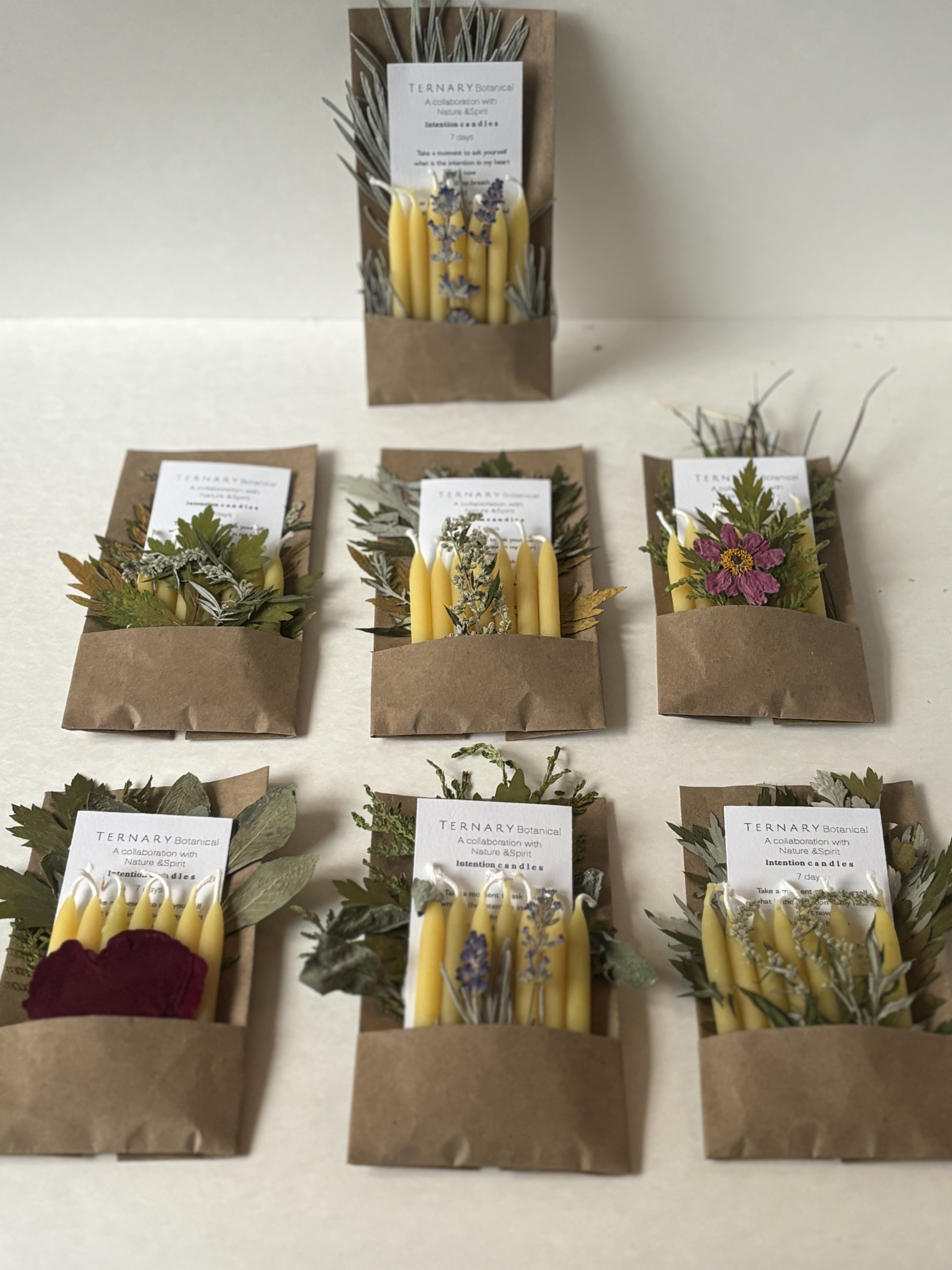 Seven day intention  beeswax candle and smudge bundle 