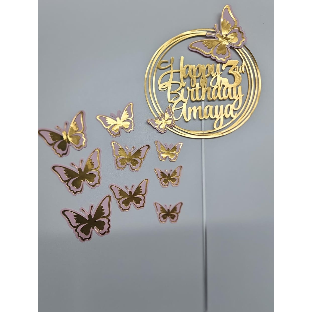 Pink Butterflies Cake Topper Set