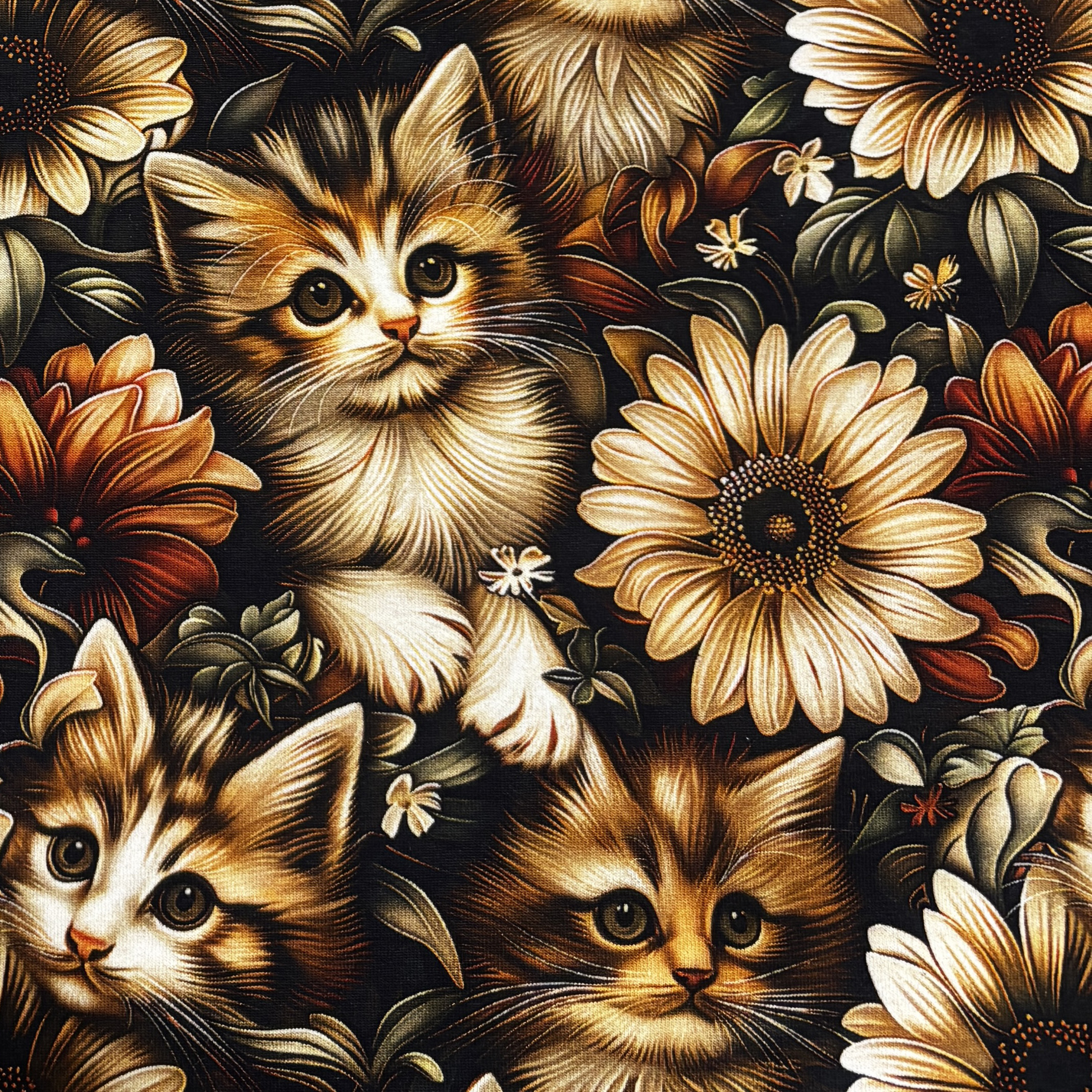 Kaķi un ziedi trikotāža