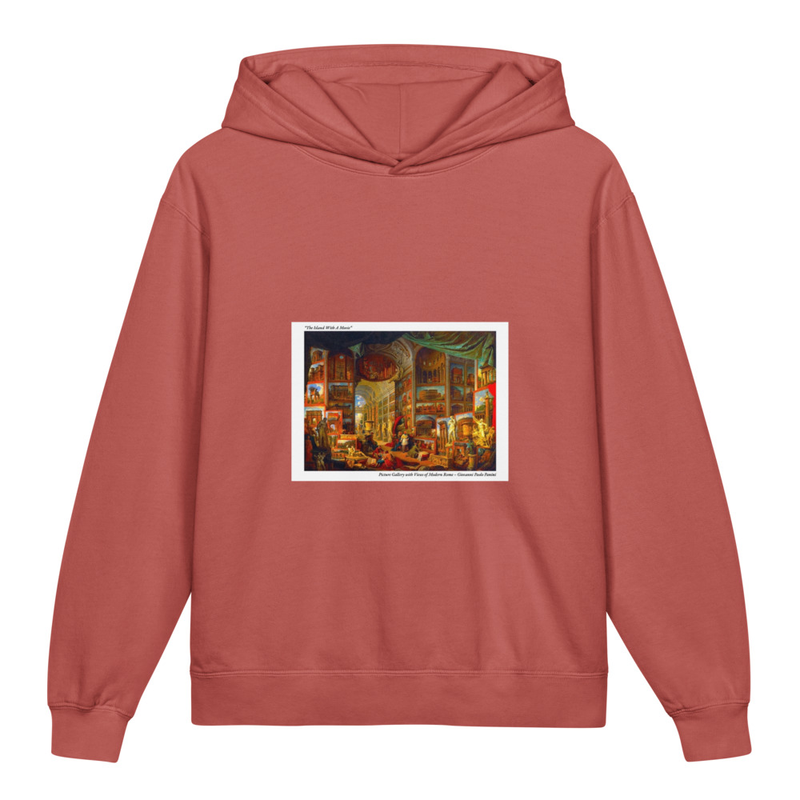 “The Island With A Movie” Picture Gallery with Views of Modern Rome – Giovanni Paolo Panini - Youth lightweight hooded sweatshirt
