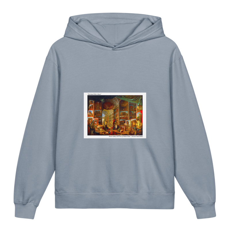 “The Island With A Movie” Picture Gallery with Views of Modern Rome – Giovanni Paolo Panini - Youth lightweight hooded sweatshirt