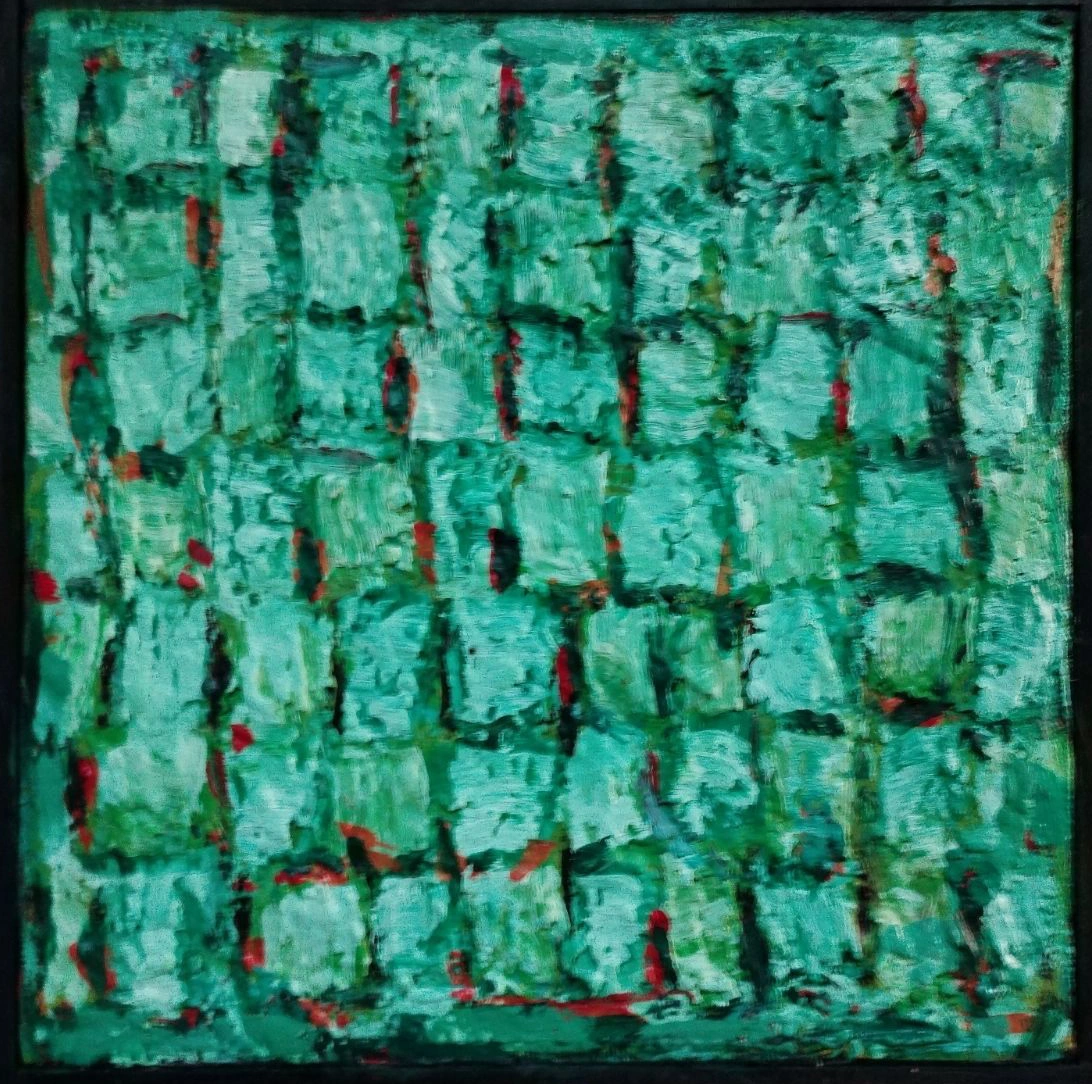 Floraison rouge sur vert  - 40x40 cm