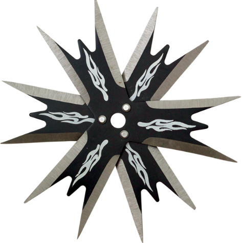 4" black 12 point Stainless Steel throwing star with flames