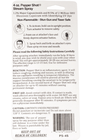 Pepper Shot 1.2% MC 4 oz pepper spray stream