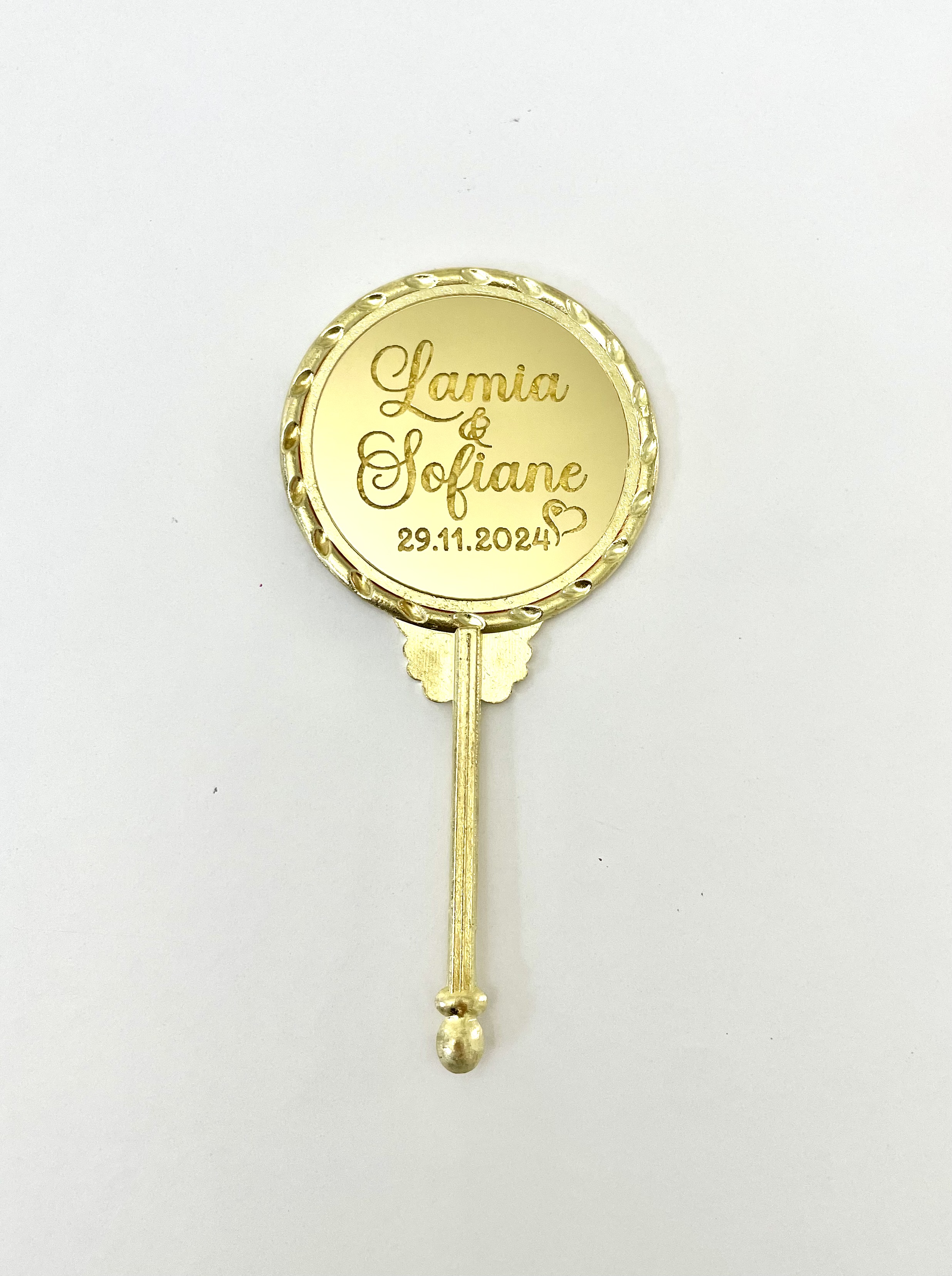 Miroir de poche doré avec inscriptions personnalisées - Lot de 10