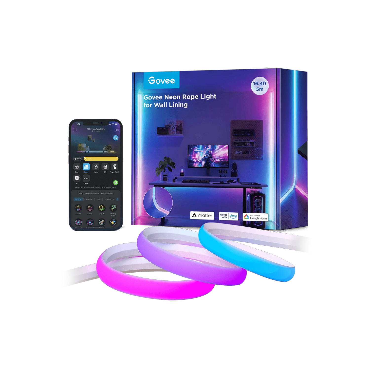 نشره نيون H6641 كوفي 5 متر RGBIC  مطري 84 لد/متر