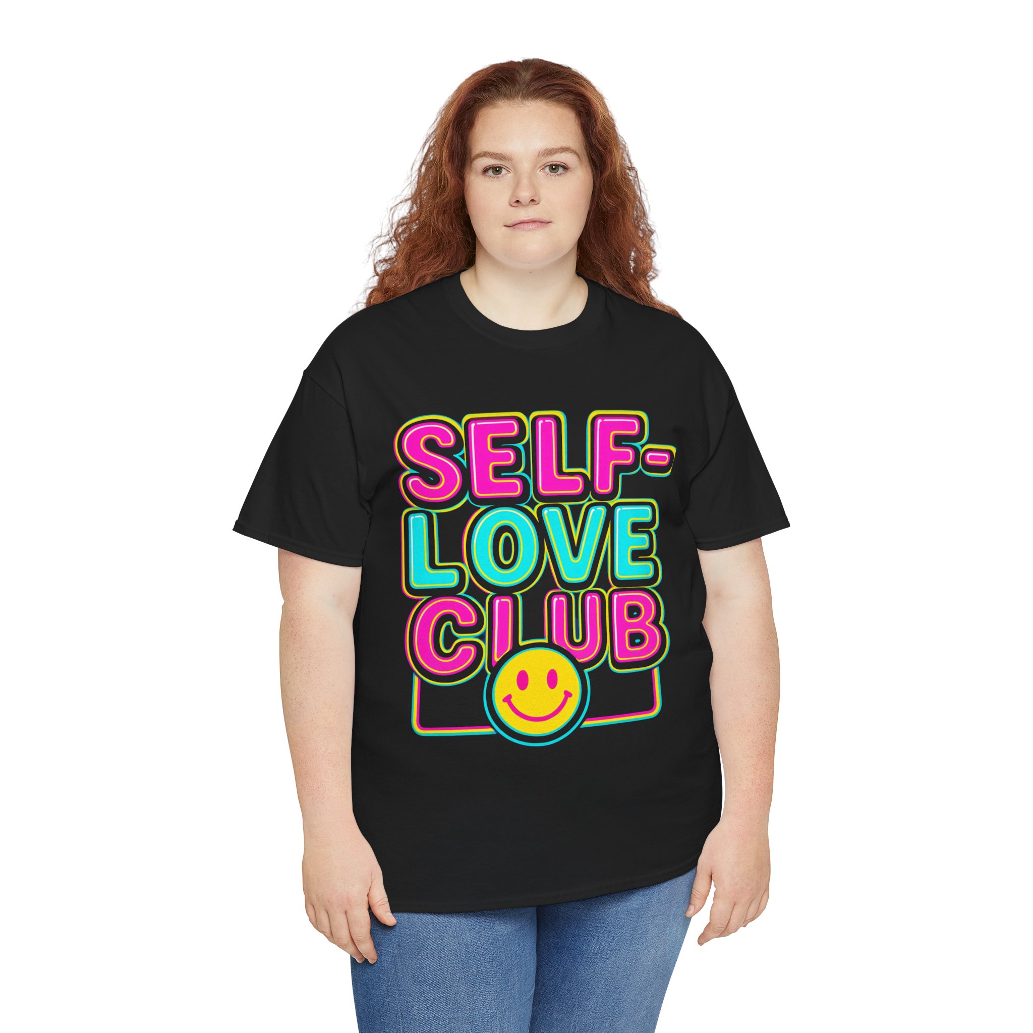 Self-Love Club Retro Neon Tee – Smiley Face Graphic Shirt