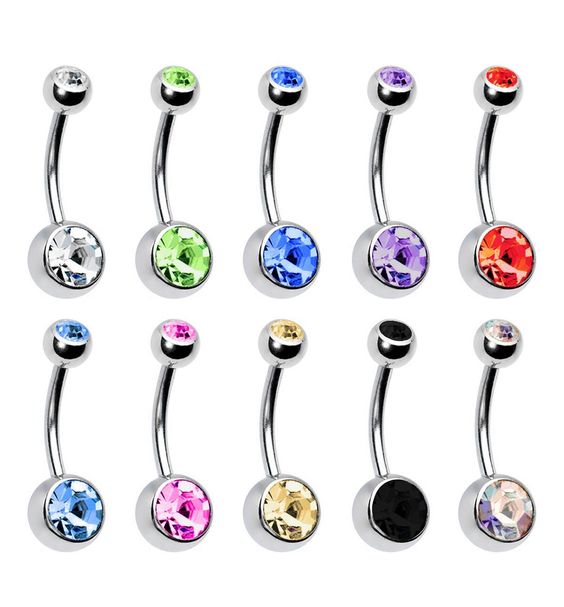 Externally Treaded Belly Button Silver Stud With White Stone