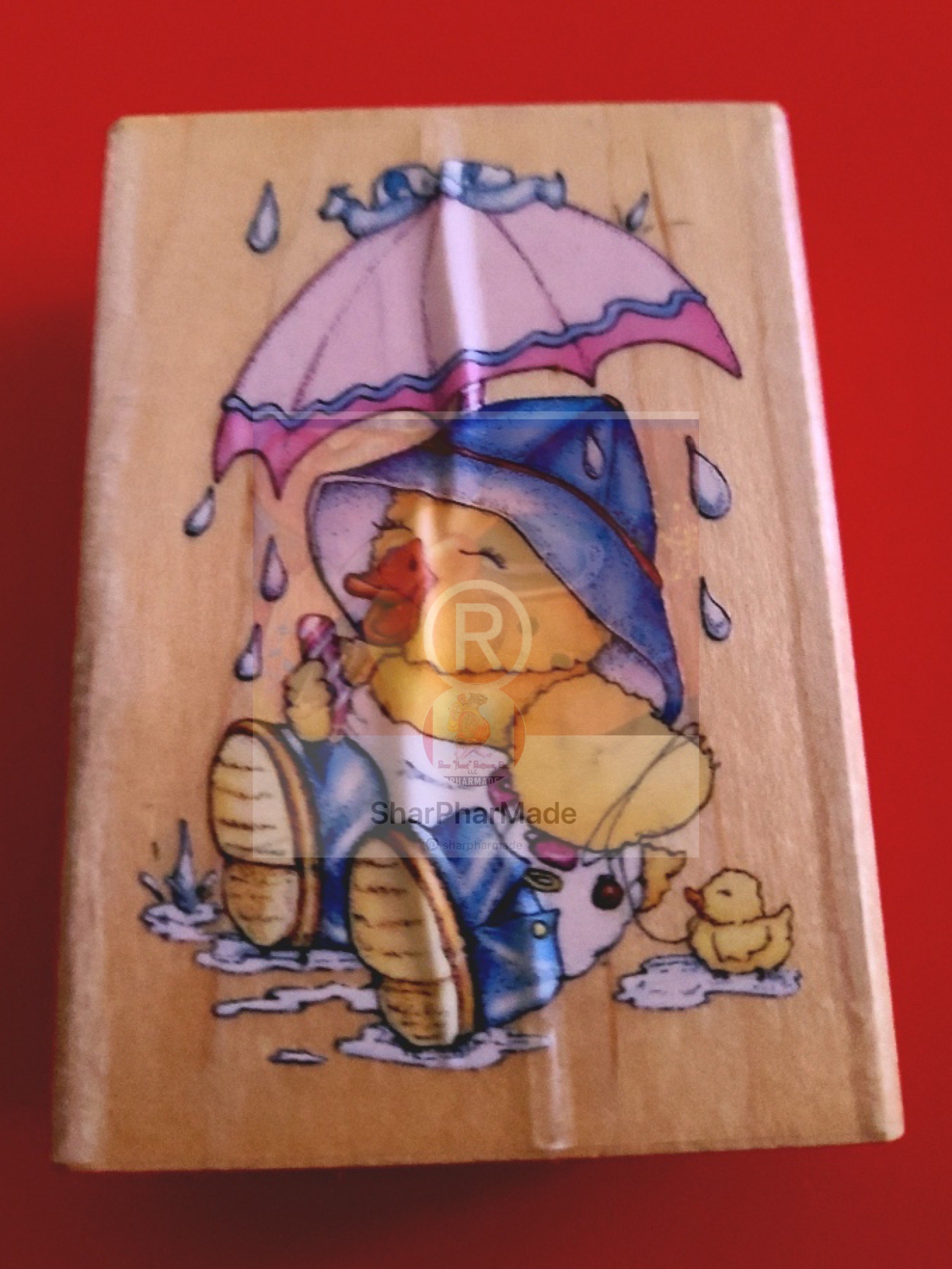 Inkadinkado Duck With Umbrella RARE Vintage Rubber Stamp