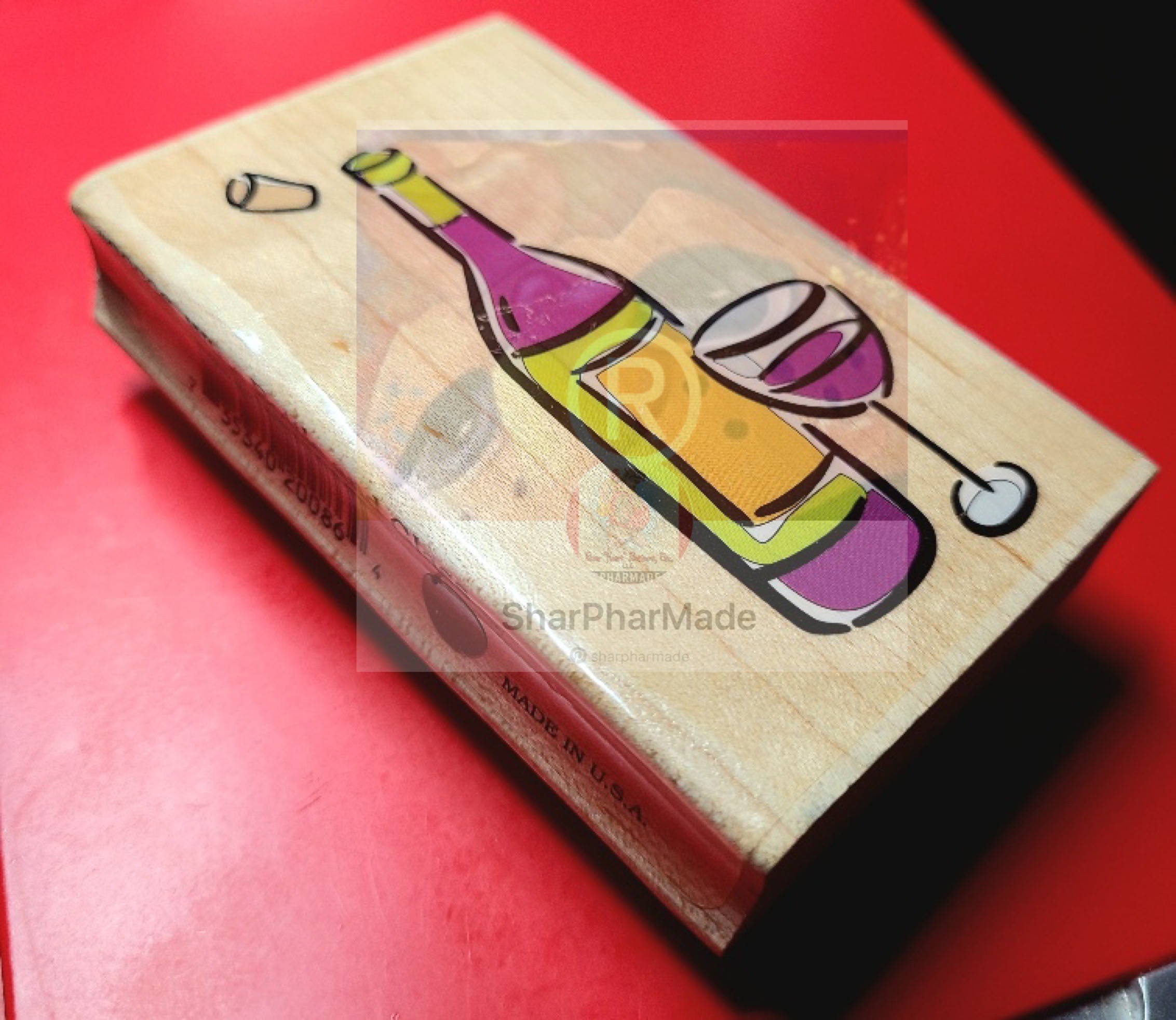 Stamps Happen, Inc. Wine Bottle and Glass Rubber Stamp