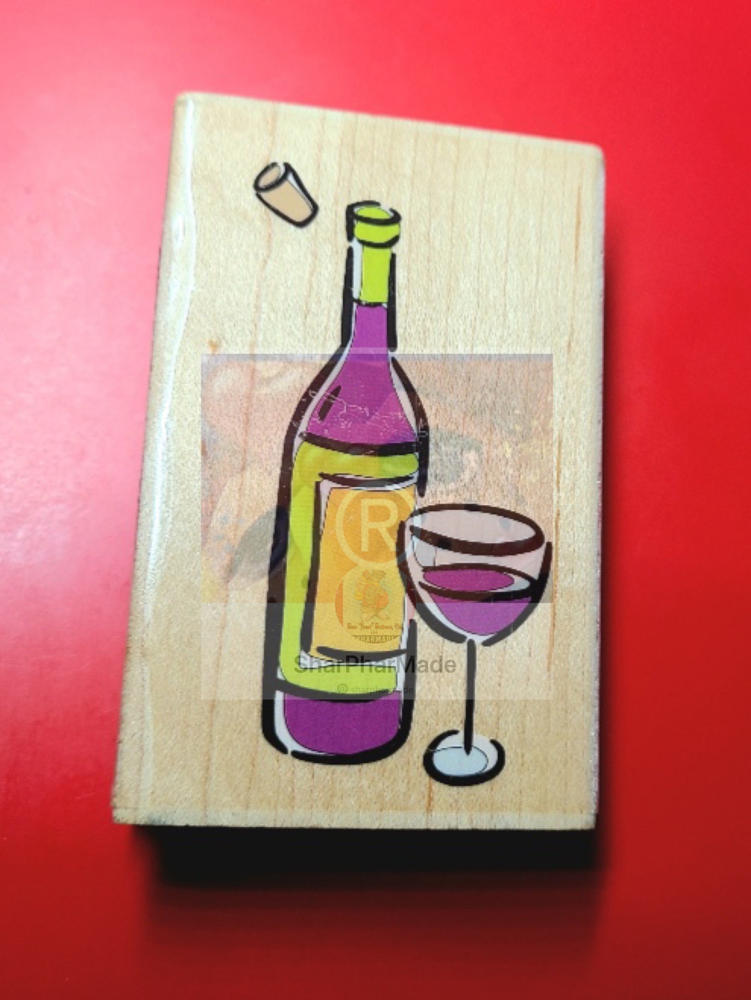 Stamps Happen, Inc. Wine Bottle and Glass Rubber Stamp