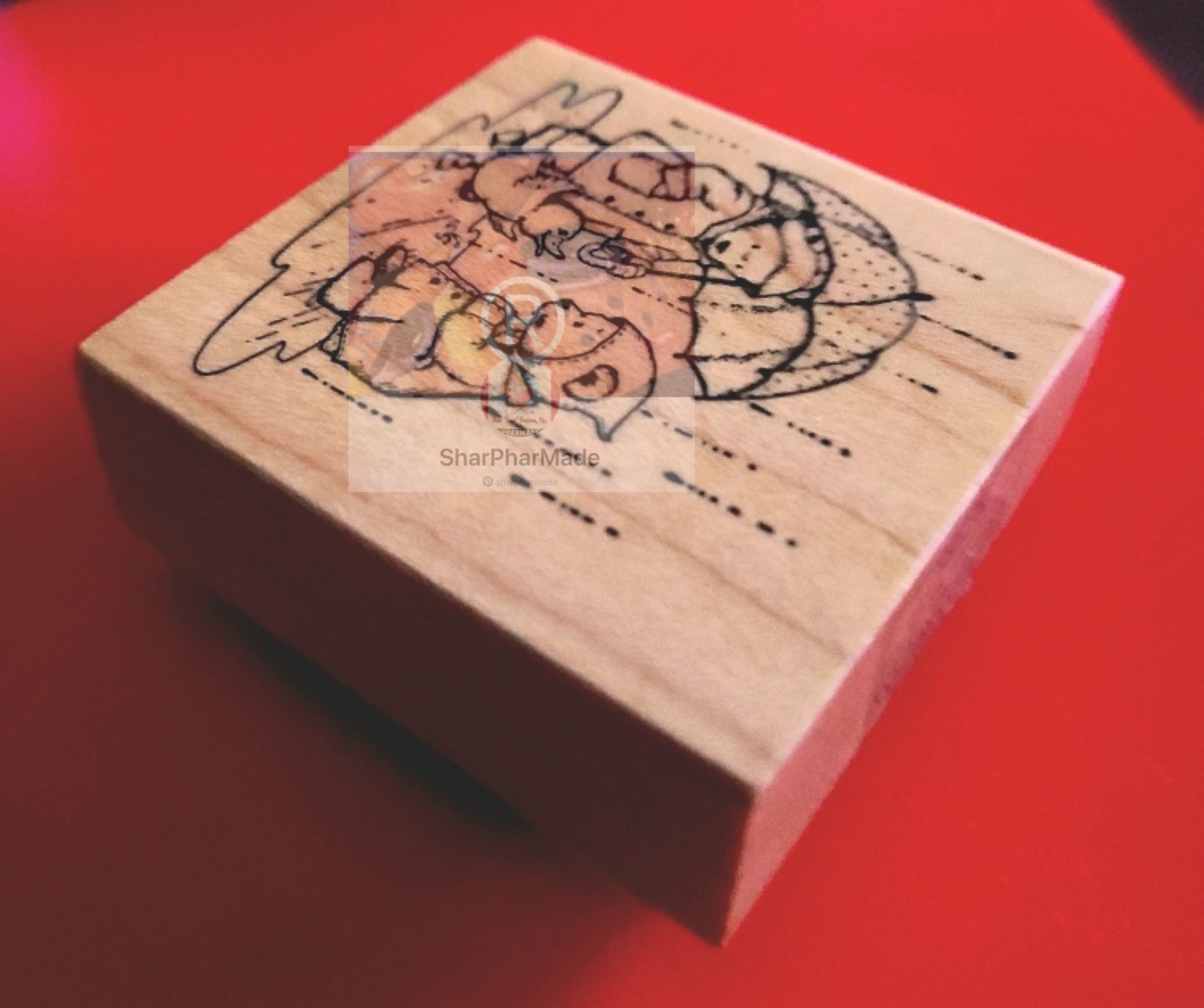 Delafield Stamp Company H765 Duck and Bears In Rain Vintage Rubber Stamp