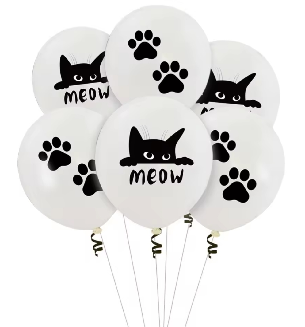Balionų rinkinys „Meow“ su katėmis ir pėdutėmis (10 vnt.)