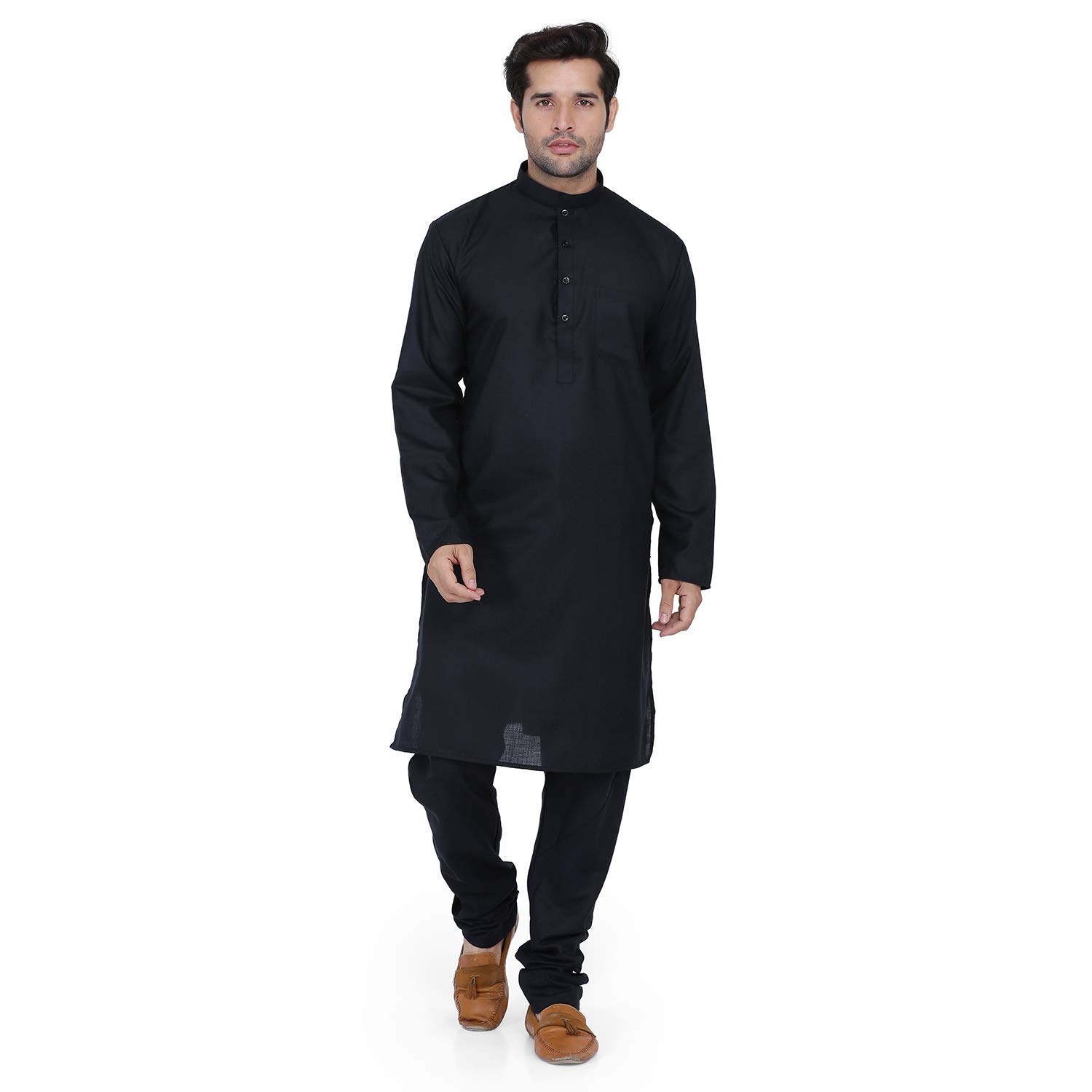 Aaryavar Black Men's Khadi Cotton- Kala Kurta Pyjama - Wakhra Swag - Kurta Pyjama Set