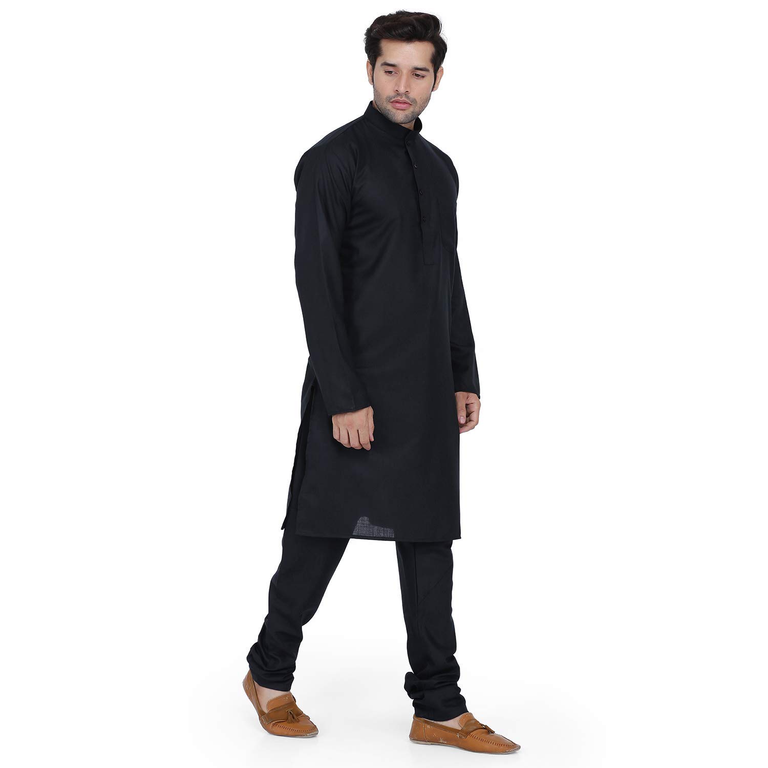 Aaryavar Black Men's Khadi Cotton- Kala Kurta Pyjama - Wakhra Swag - Kurta Pyjama Set
