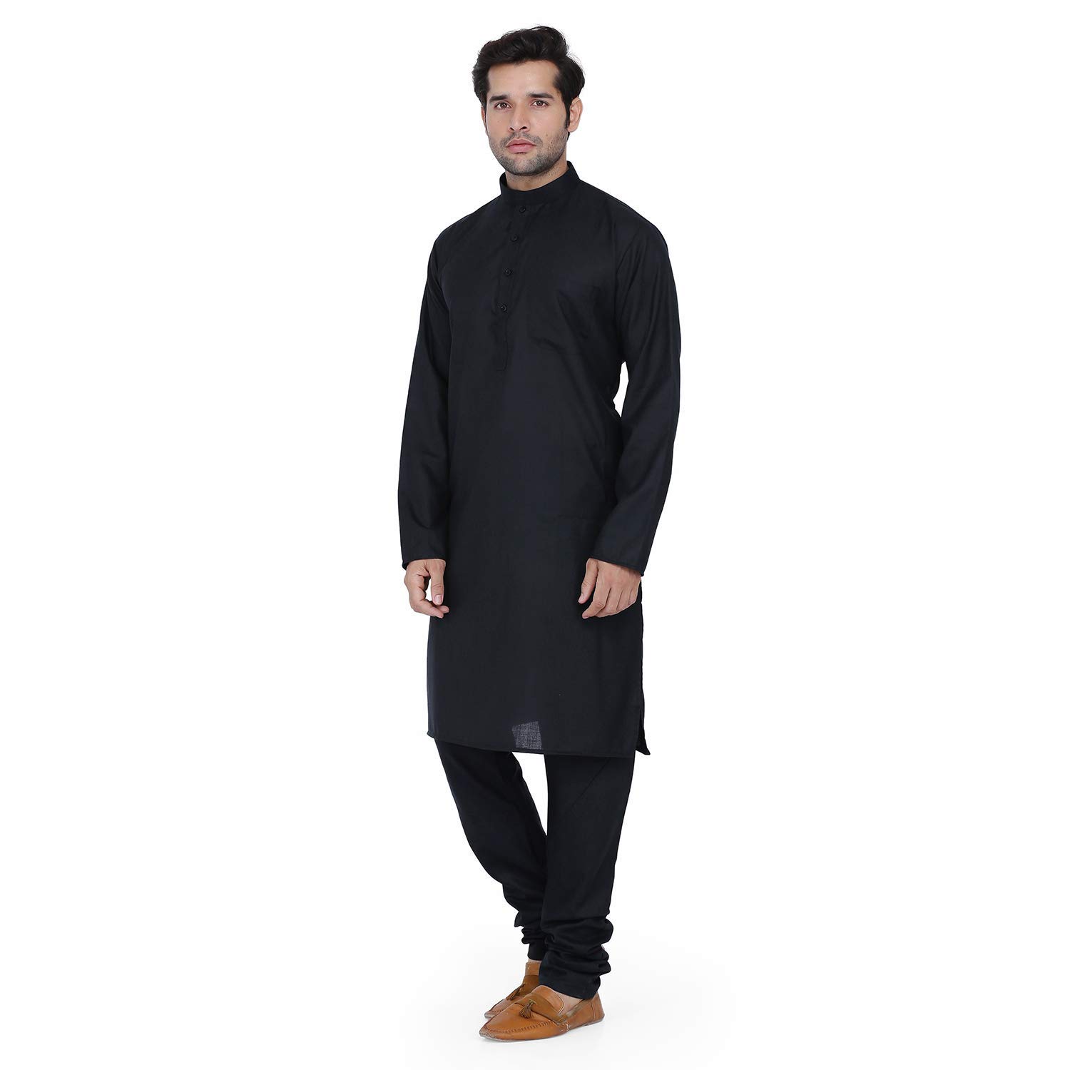 Aaryavar Black Men's Khadi Cotton- Kala Kurta Pyjama - Wakhra Swag - Kurta Pyjama Set