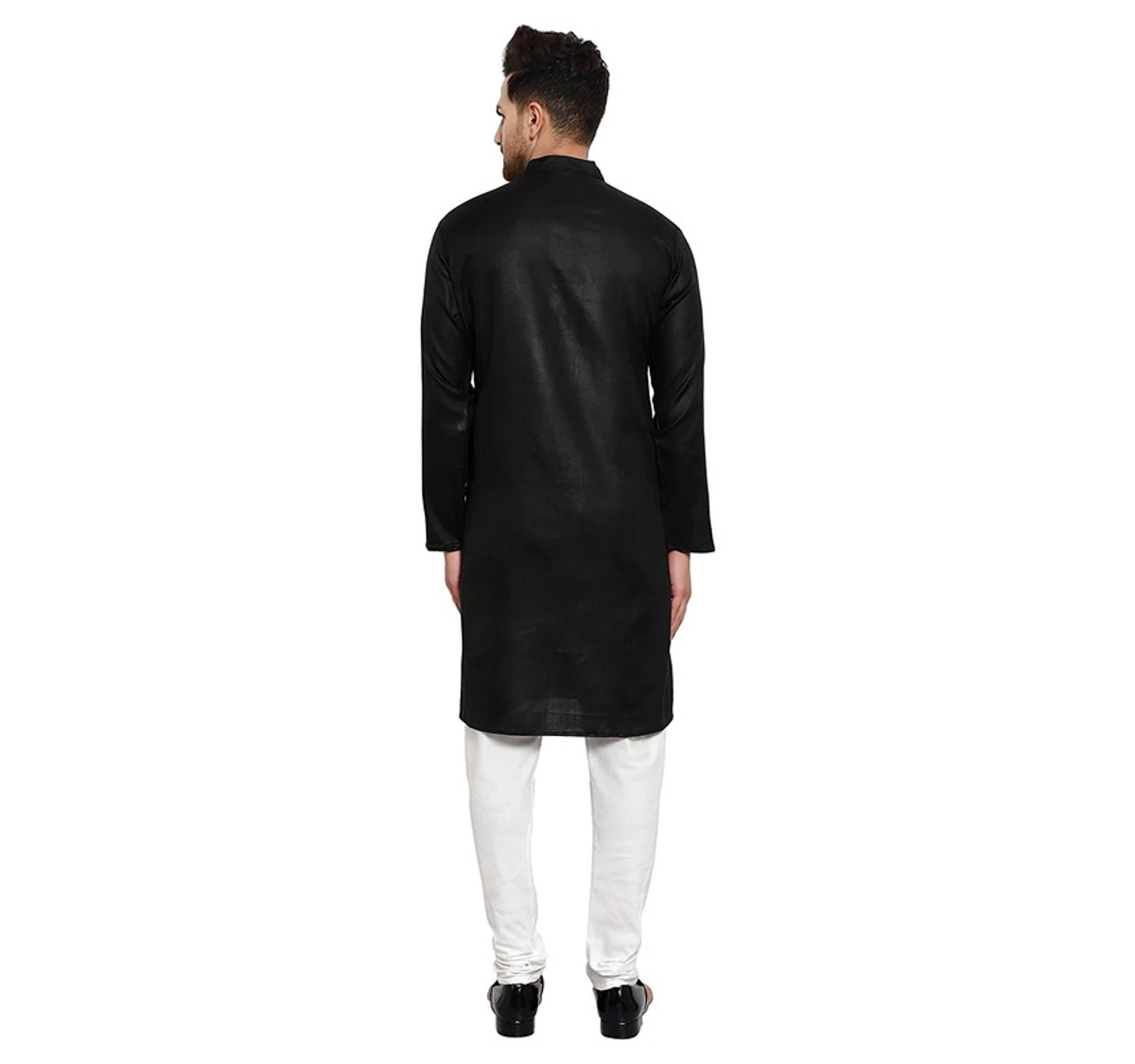 Aaryavar Men's Khadi Cotton - Kurta Pyjama Set - Black Kurta And White Pyjama 