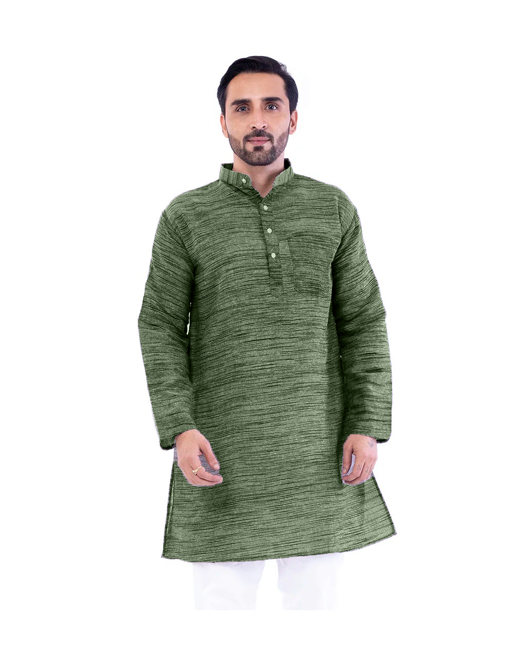 Aaryavar Men's Khadi Cotton - Dark Green - Kurta Pyjama Set