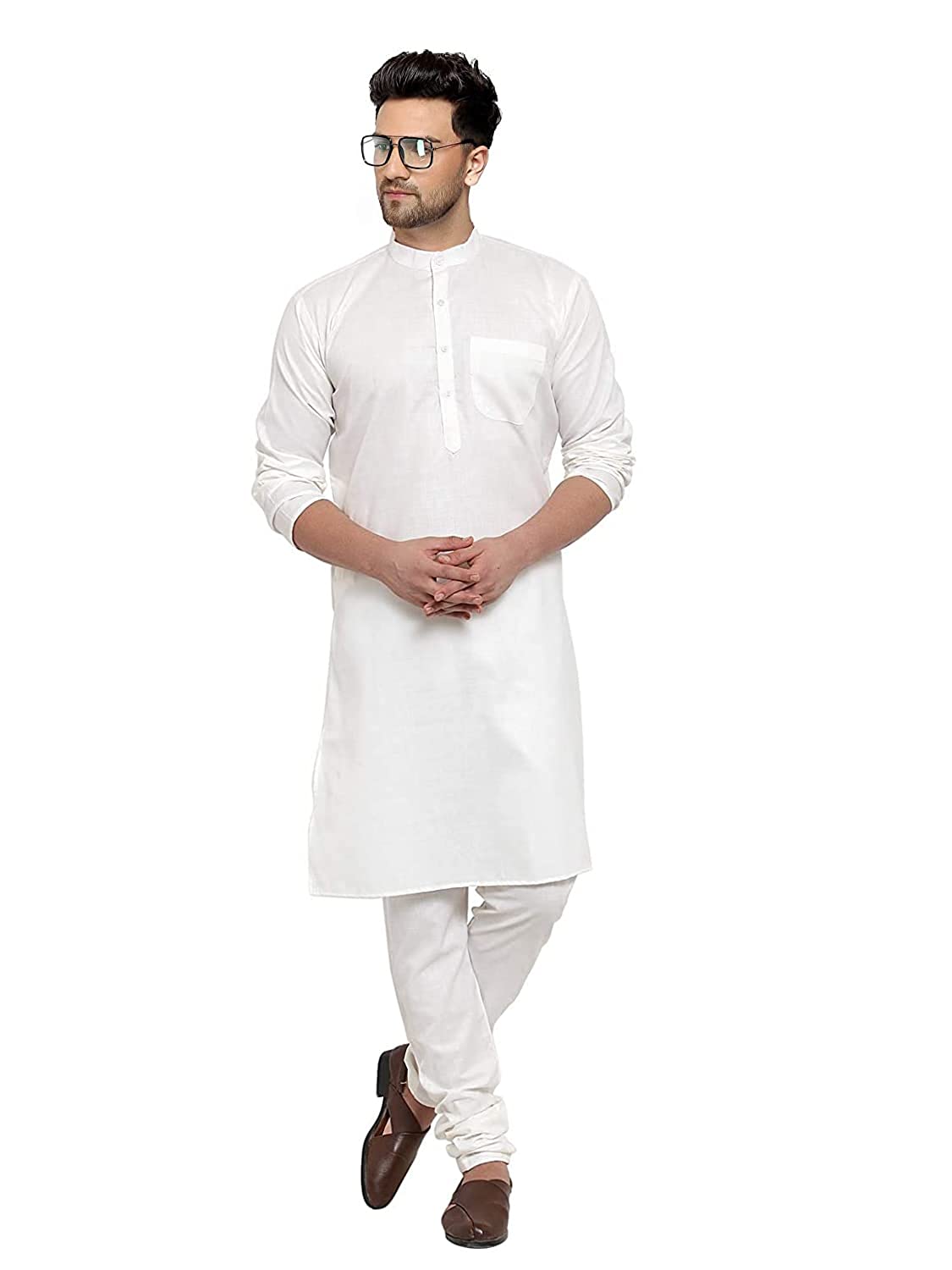 Aaryavar White Men's Khadi Cotton - Kurta Pyjama Set