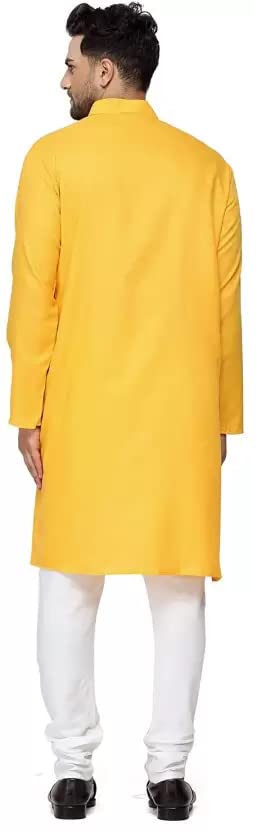 Aaryavar Men's Khadi Cotton - Mustard Yellow - Kurta Pyjama Set