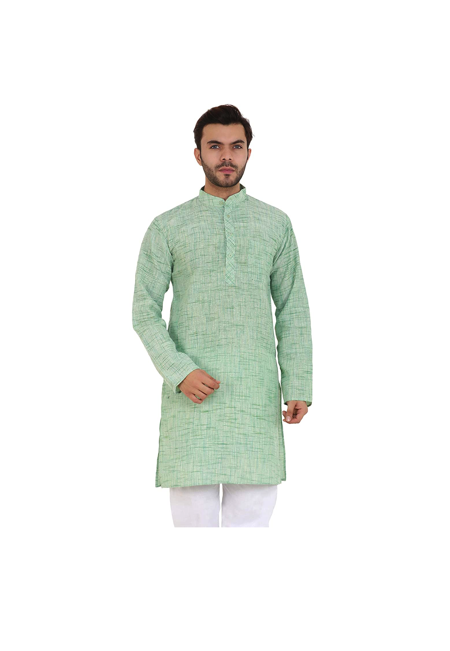Aaryavar Men's Khadi Cotton - Sea Green - Kurta Pyjama Set