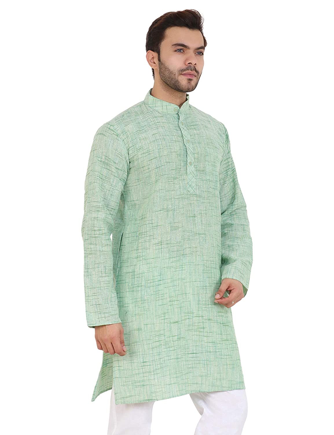 Aaryavar Men's Khadi Cotton - Sea Green - Kurta Pyjama Set